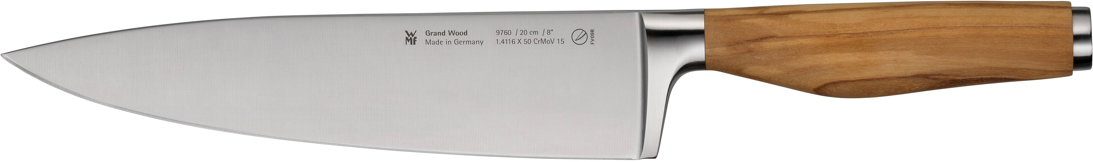 WMF Koksmes Grand Wood 20 cm, olijfhouten handvat, handgesmeed speciale messtaal (1-delig) keukenmessen zilver(kleur)