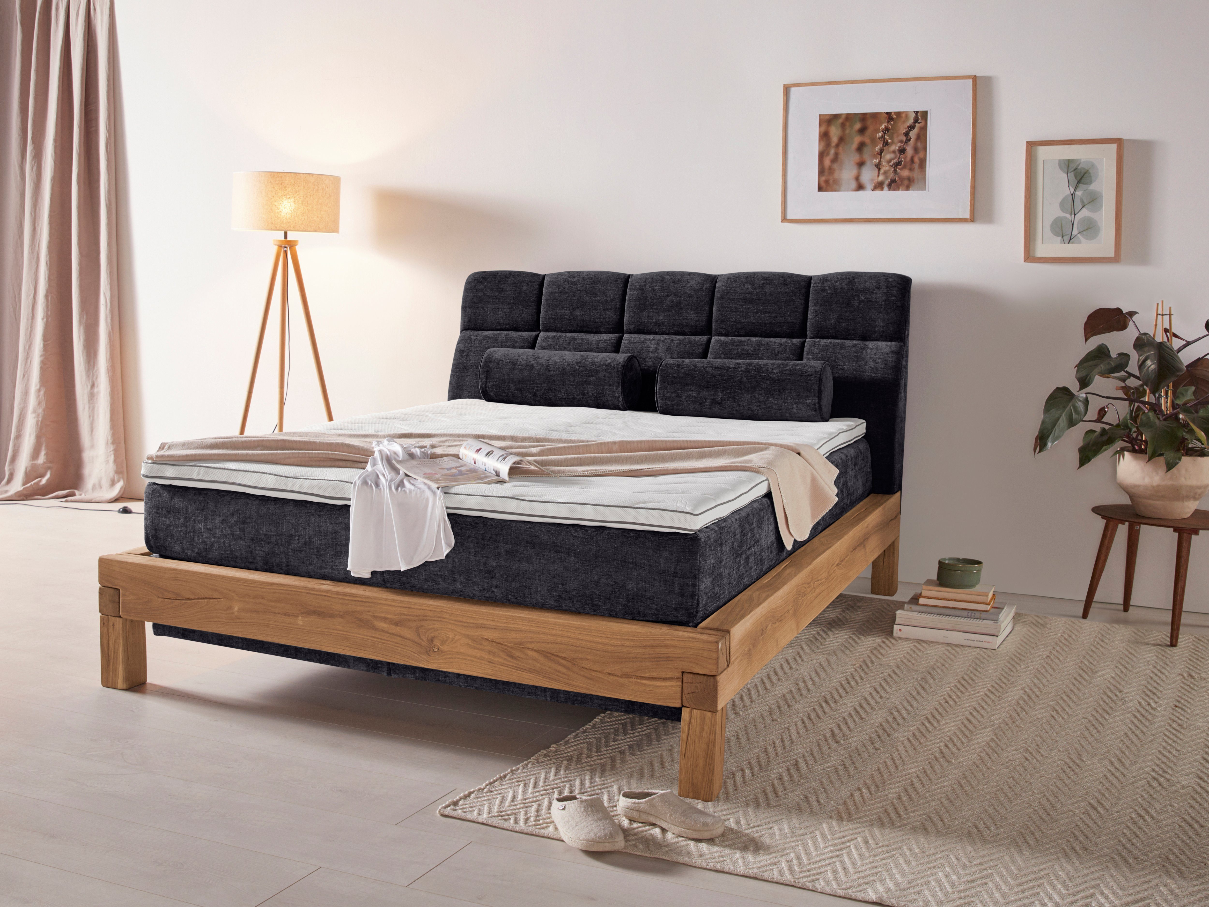 Home affaire Boxspring Villads Ligoppervlak: 160x200 cm van balkeiken, inside-boxspringonderbouw boxsprings zwart