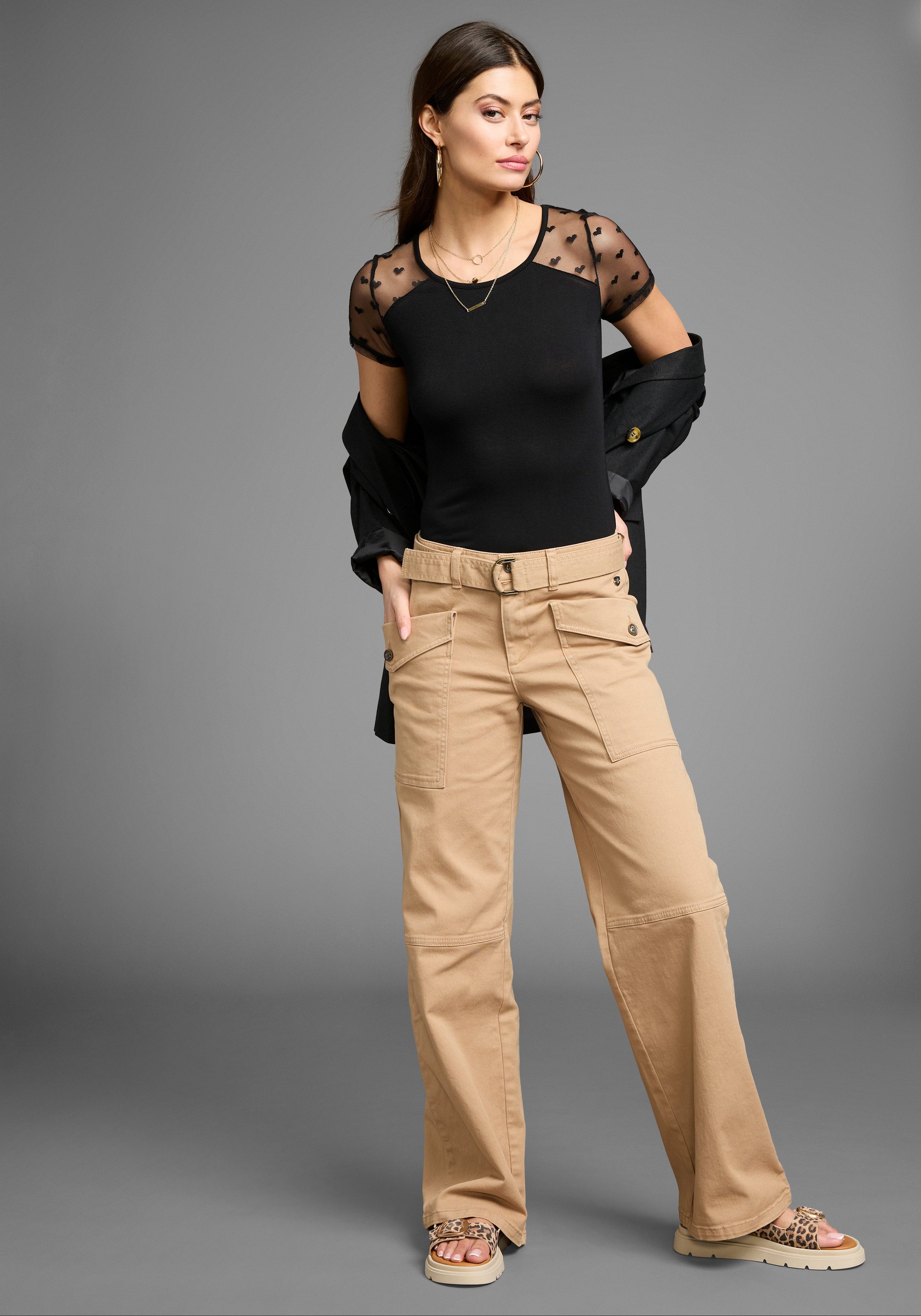 Laura Scott T-shirt met edel mesh-inzet