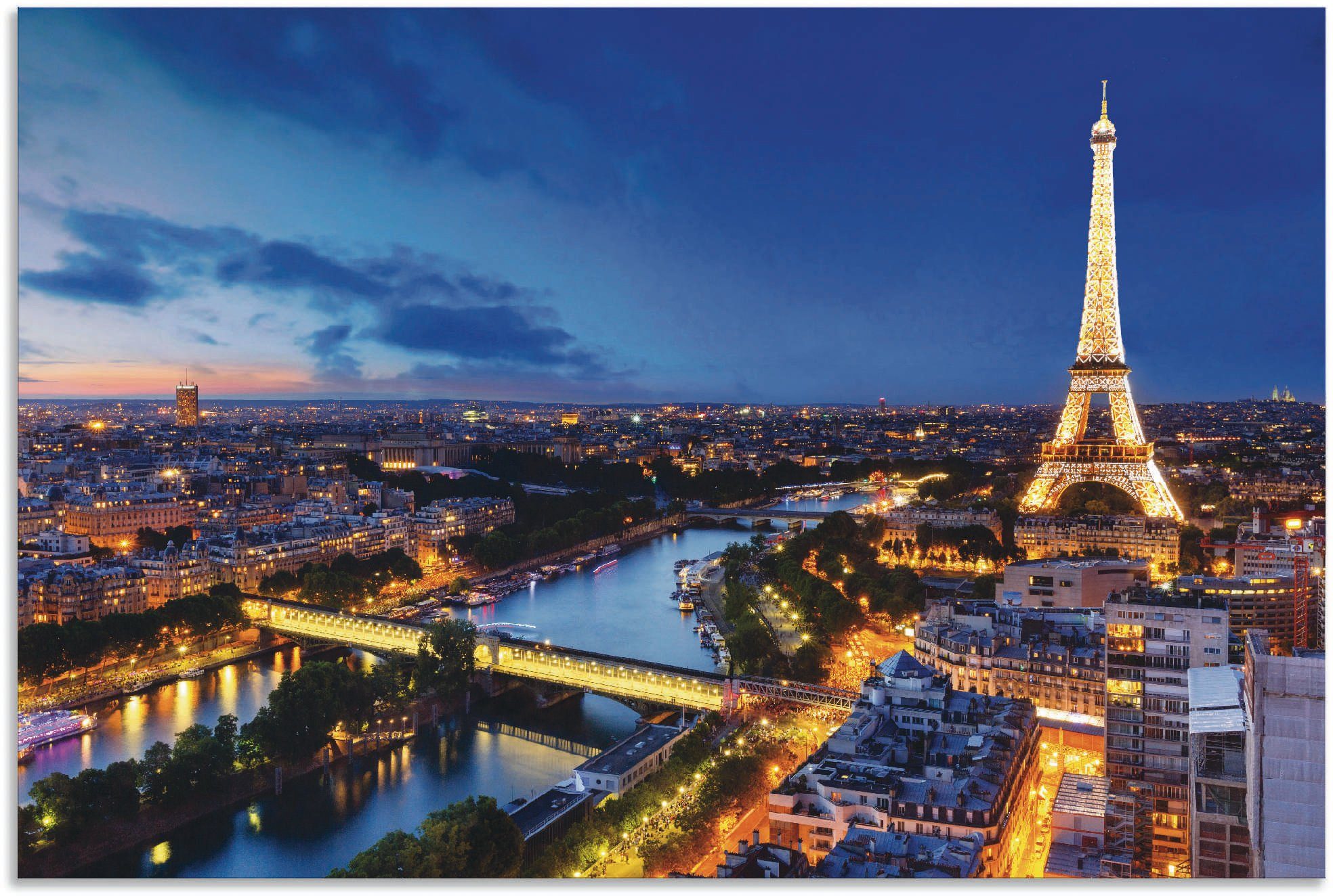 Artland Artprint Eiffeltoren en Seine ‘s avonds, Parijs als artprint van aluminium, artprint voor buiten, artprint op linnen, poster, muursticker