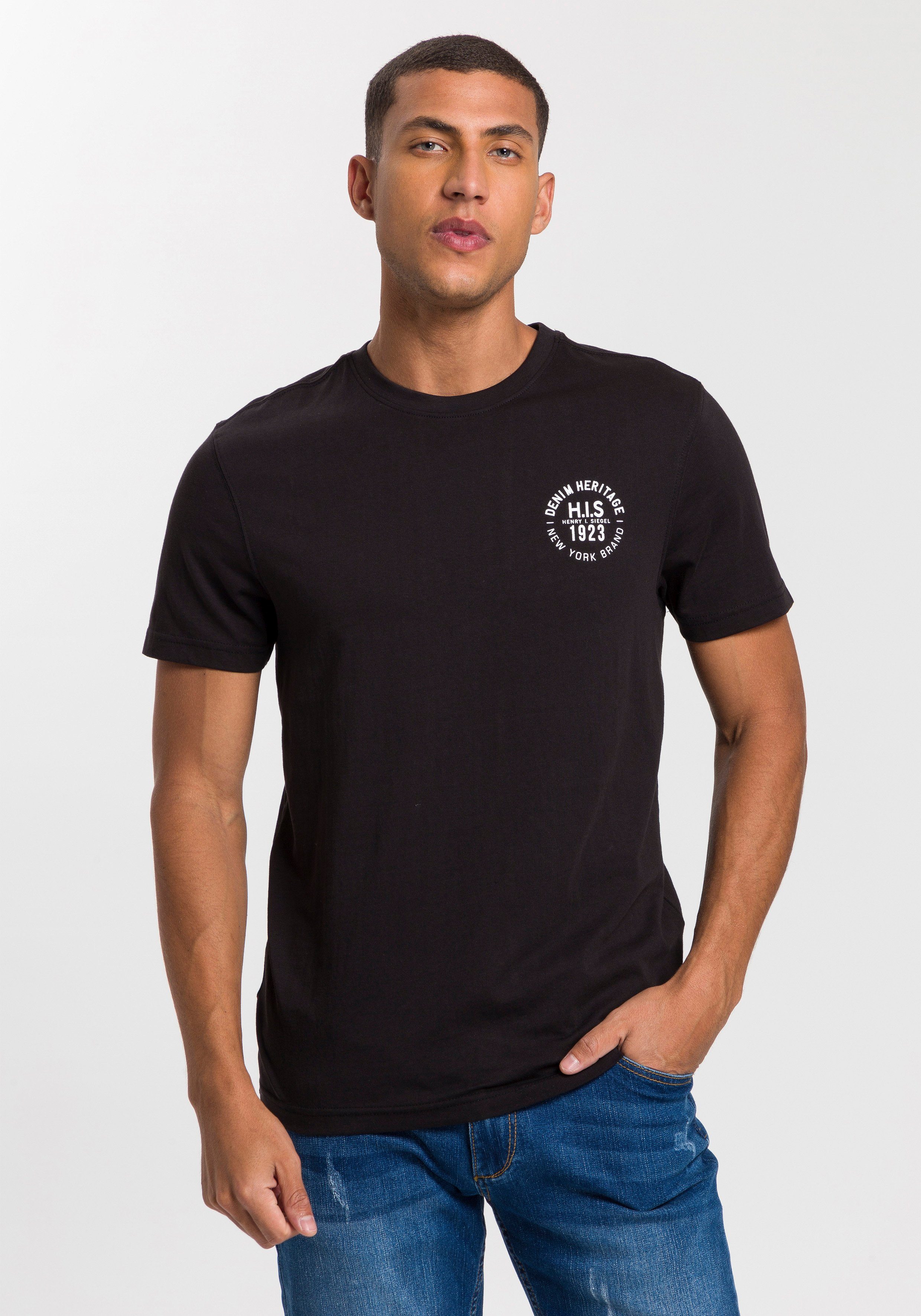 H.I.S T-shirt smal gesneden, bedrukt ontwerp, van 100% katoen (3-delig, Set van 3)