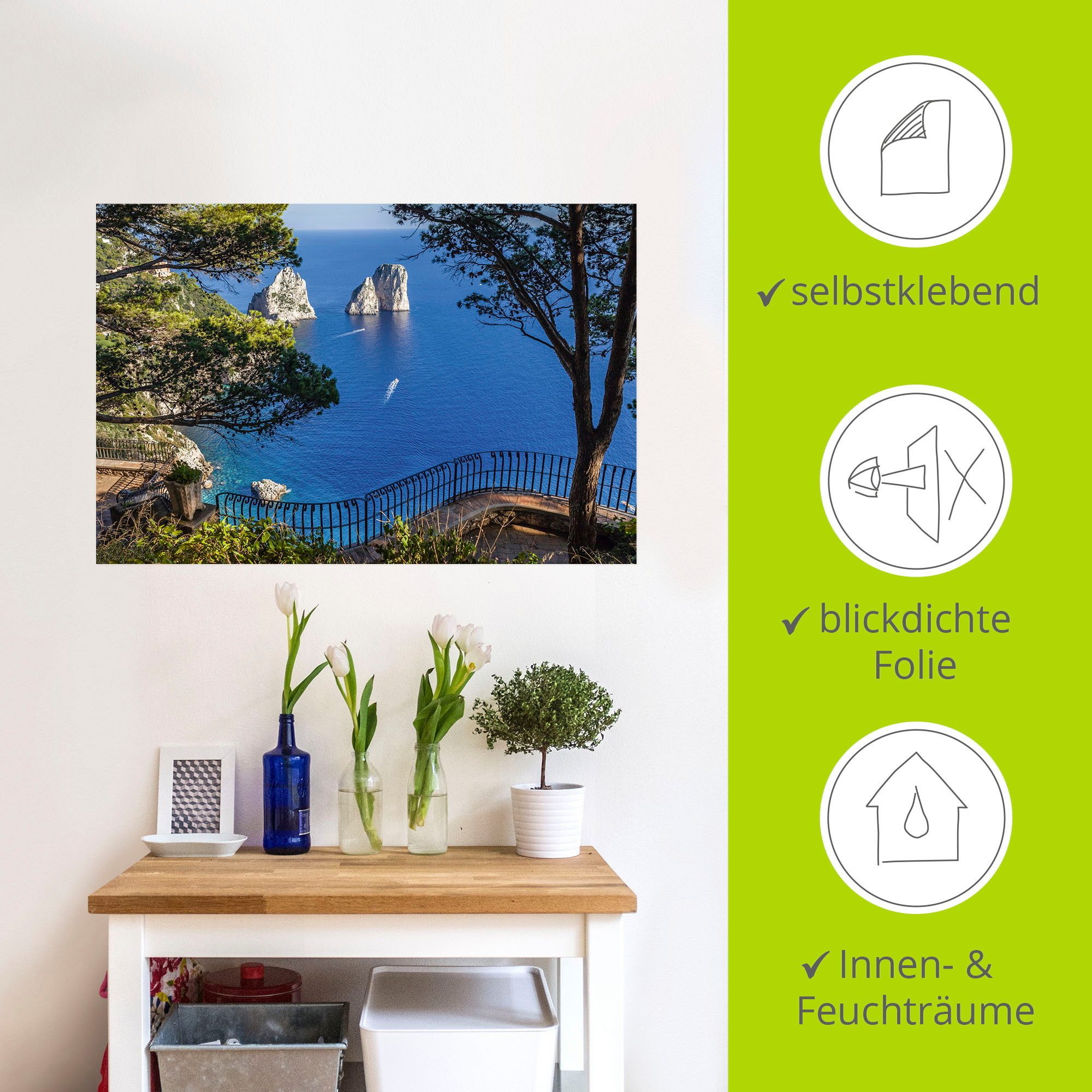 Artland Artprint Faraglione-rots op capri, Italië als artprint van aluminium, artprint voor buiten, artprint op linnen, poster, muursticker