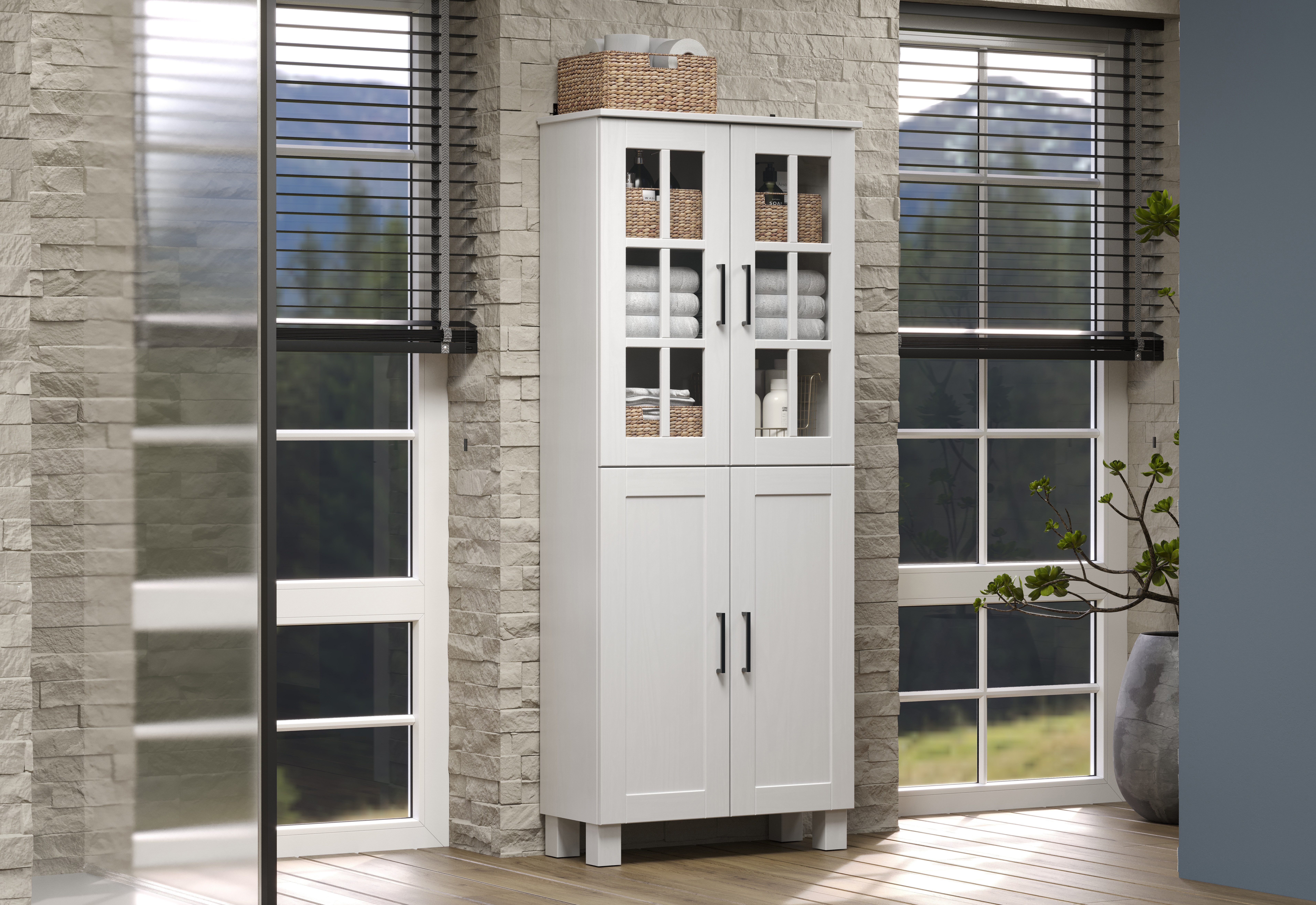 welltime Hoge kast Ulea Brede badkamerkast van massief hout - afmetingen (B/D/H) 70/30/170 cm (1 stuk)