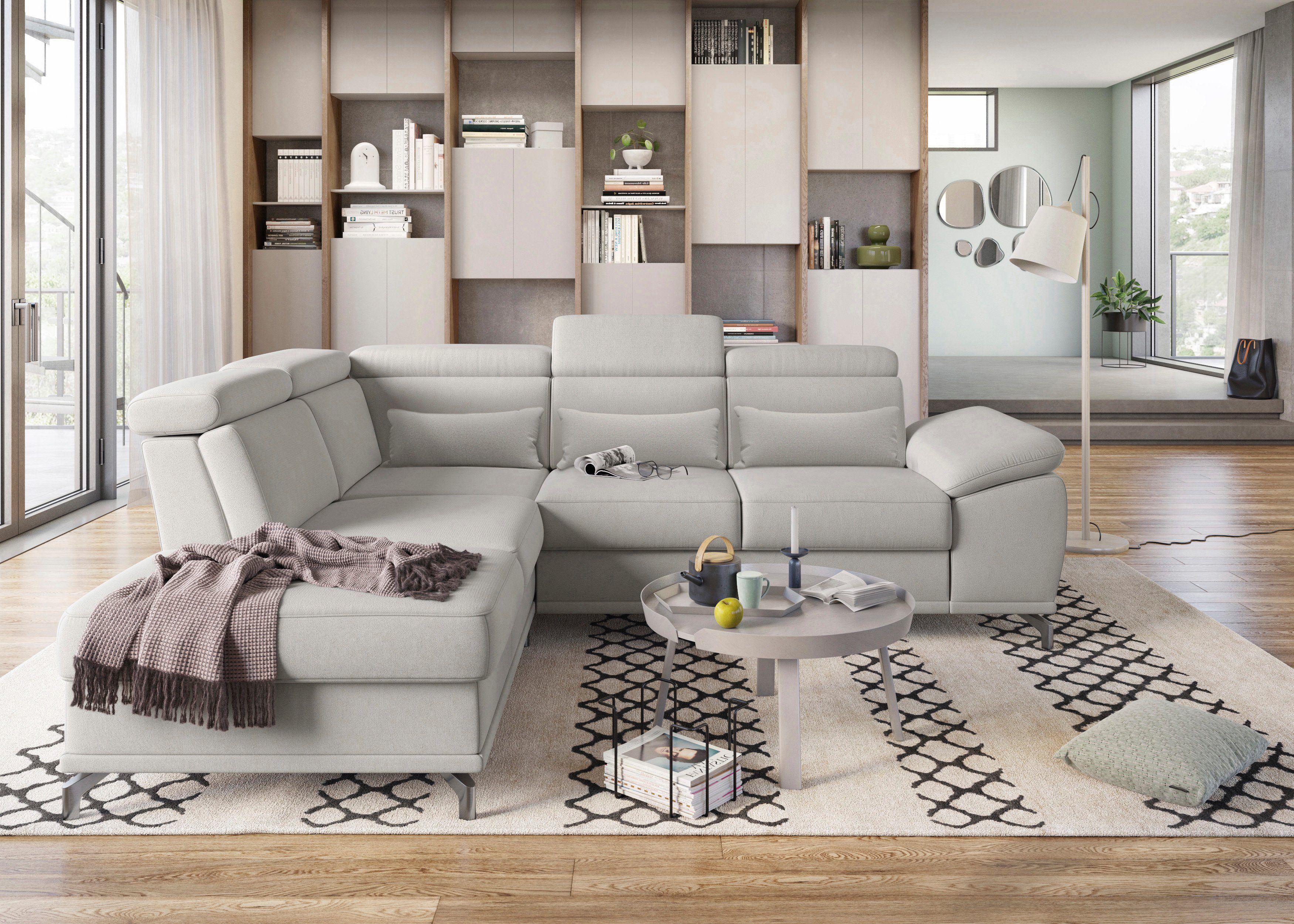 sit&more Hoekbank Cabrio L-vorm, met zitdiepteverstelling, arm- en hoofdsteunverstelling