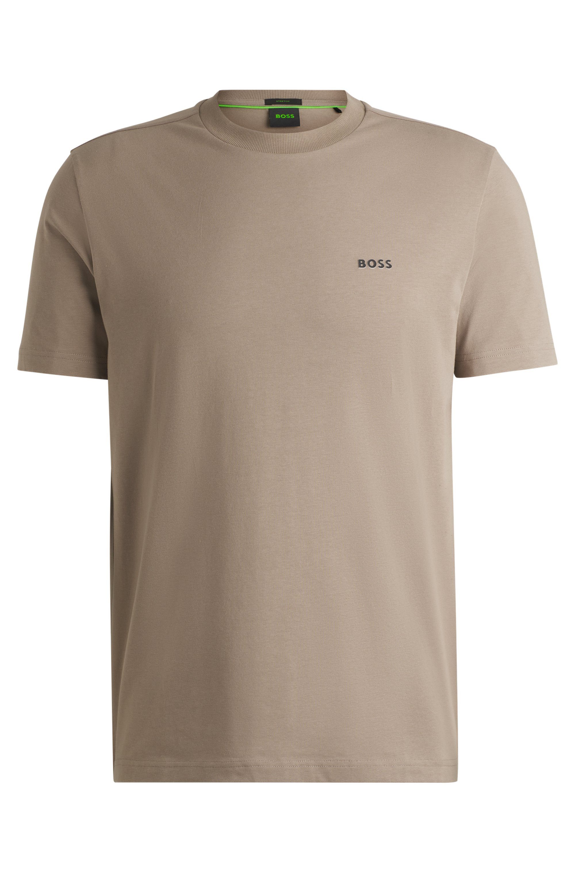 BOSS GREEN Shirt met ronde hals Thee met gegomd contrast-logo