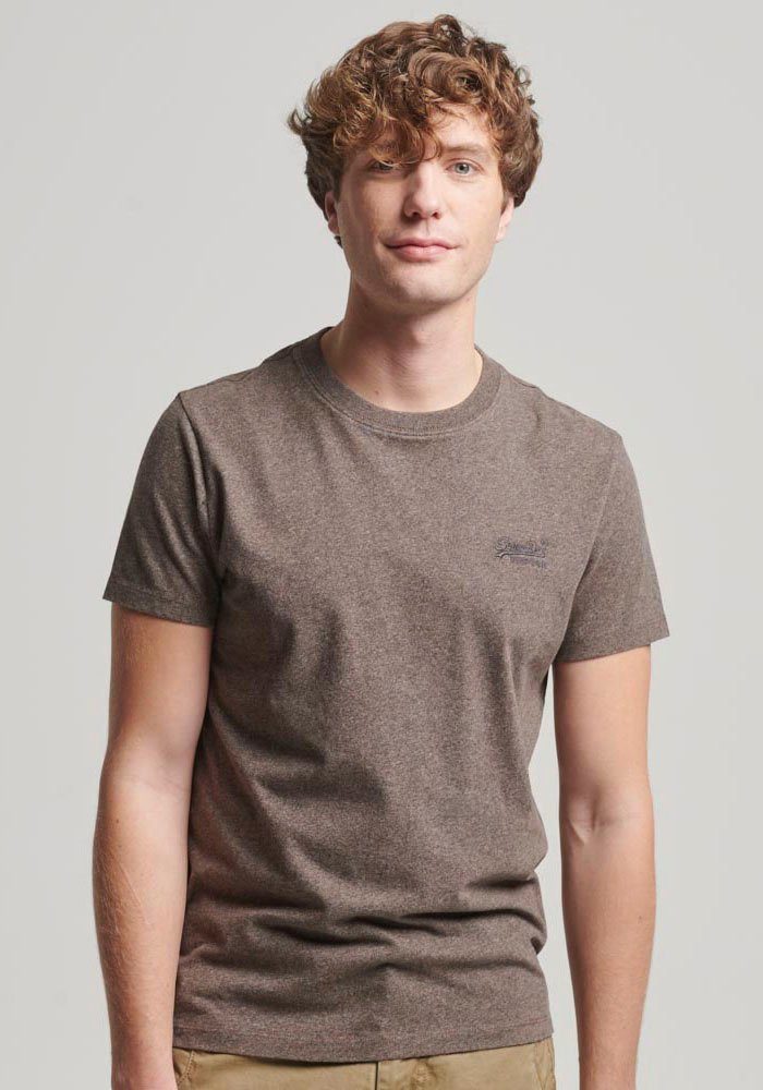 Superdry Shirt met ronde hals ESSENTIAL LOGO EMB TEE heren ronde hals maat L bruin
