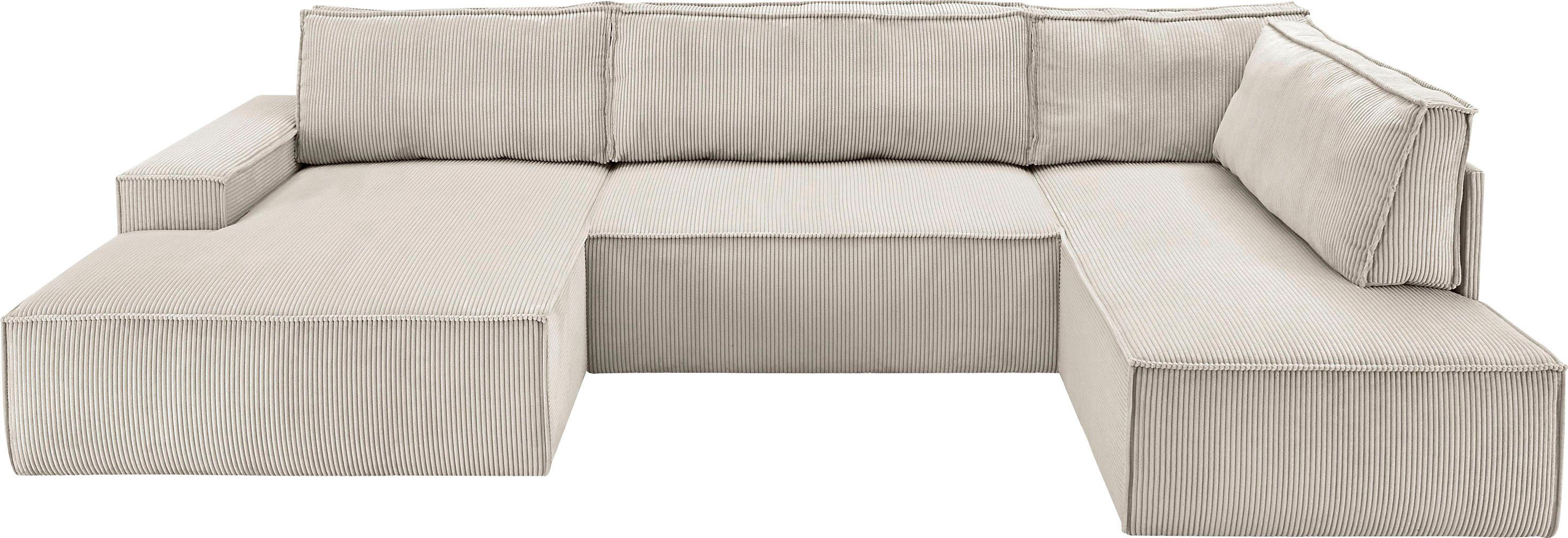 Home affaire Zithoek SHERWOOD 329 cm, U-vorm, slaapbank, Slaapfunctie met bedkist (194x139 cm), cord, vintage, fluweel