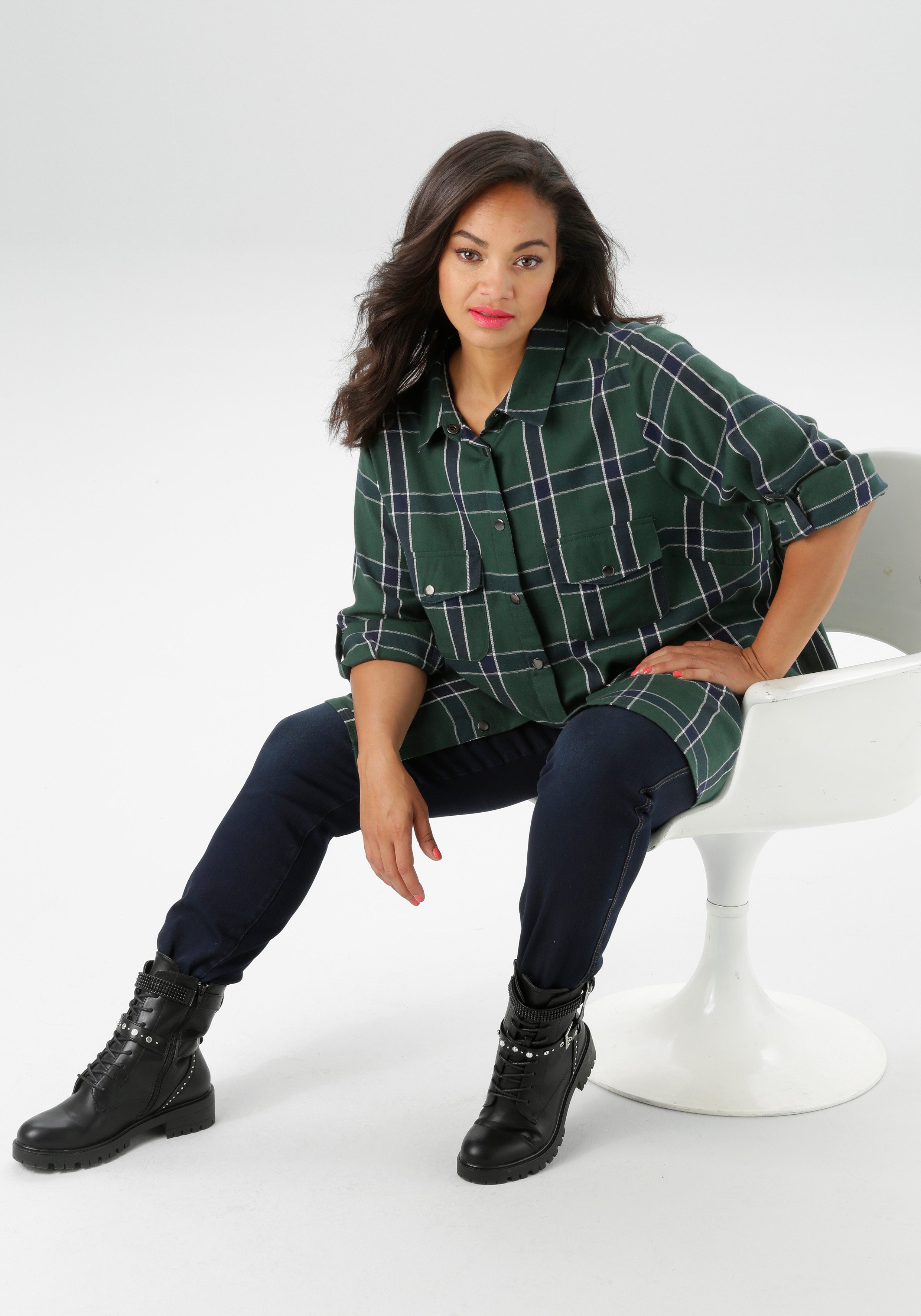 Aniston PLUS Geruite blouse in trendy ruitdessin - nieuwe collectie