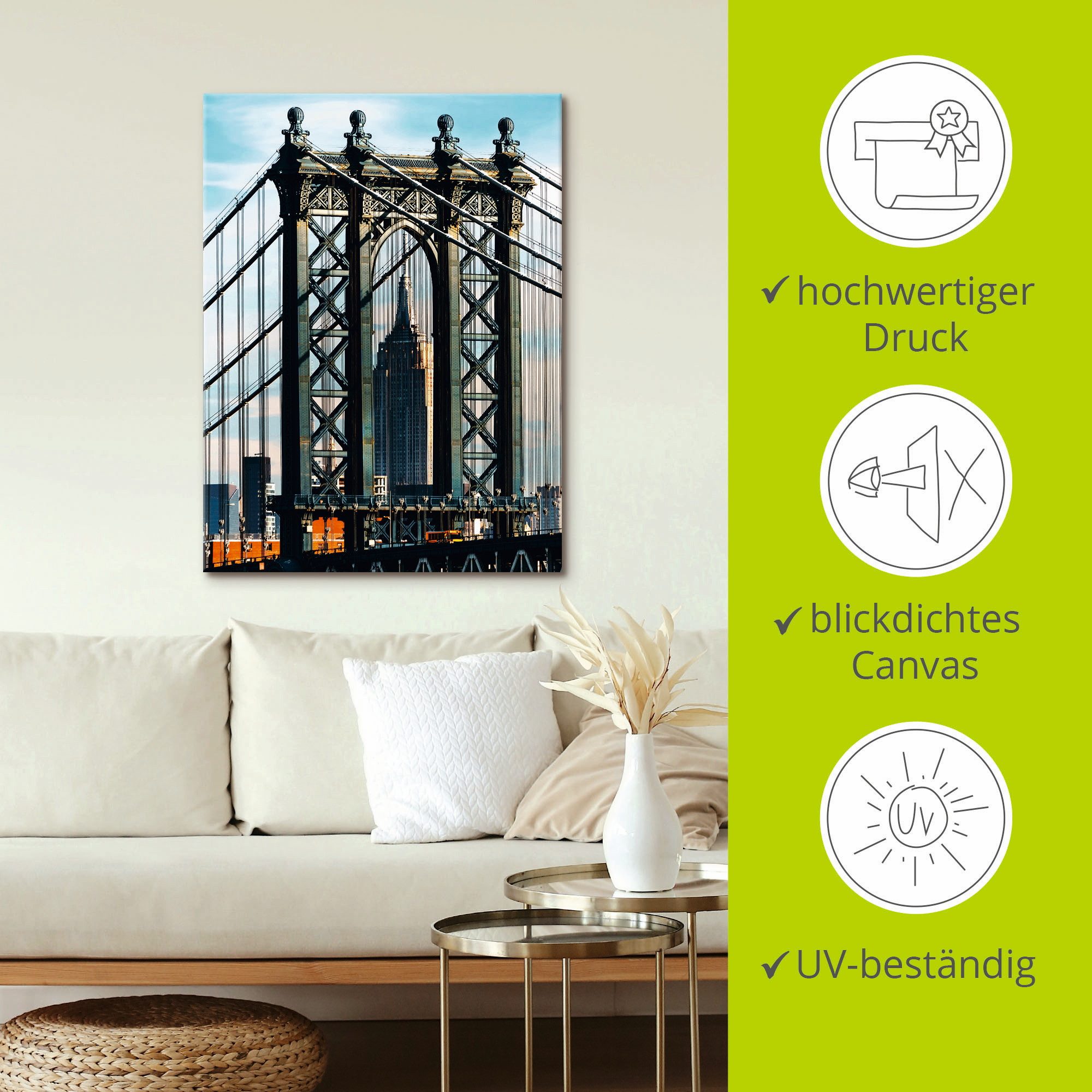 Artland Artprint New York Manhattan Bridge als artprint op linnen, muursticker in verschillende maten