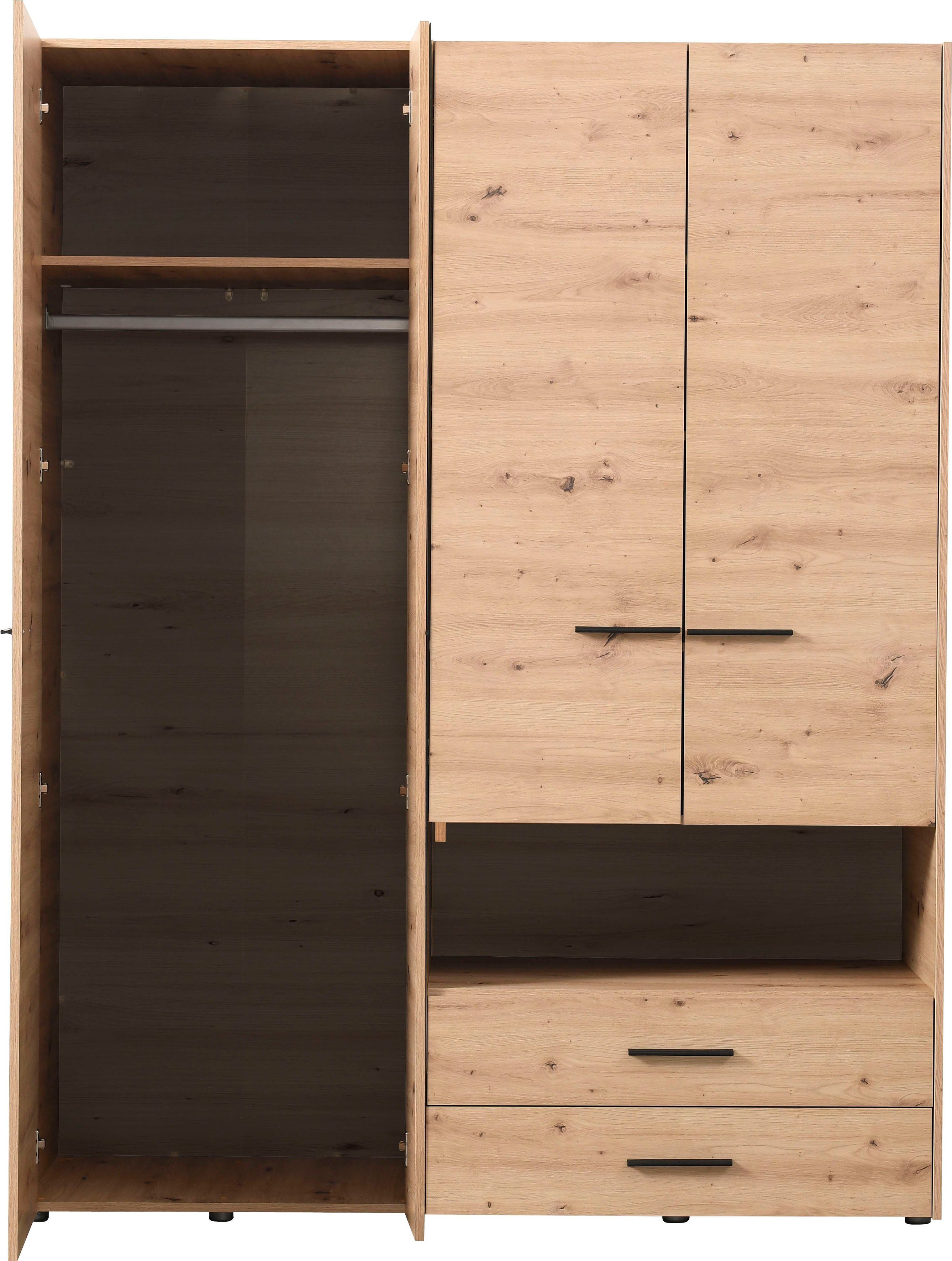 INOSIGN Kledingkast Leon, FSC®-gecertificeerd houtmateriaal met spiegel, binneninrichting en 2 lades, 127,5x55x205,5 cm