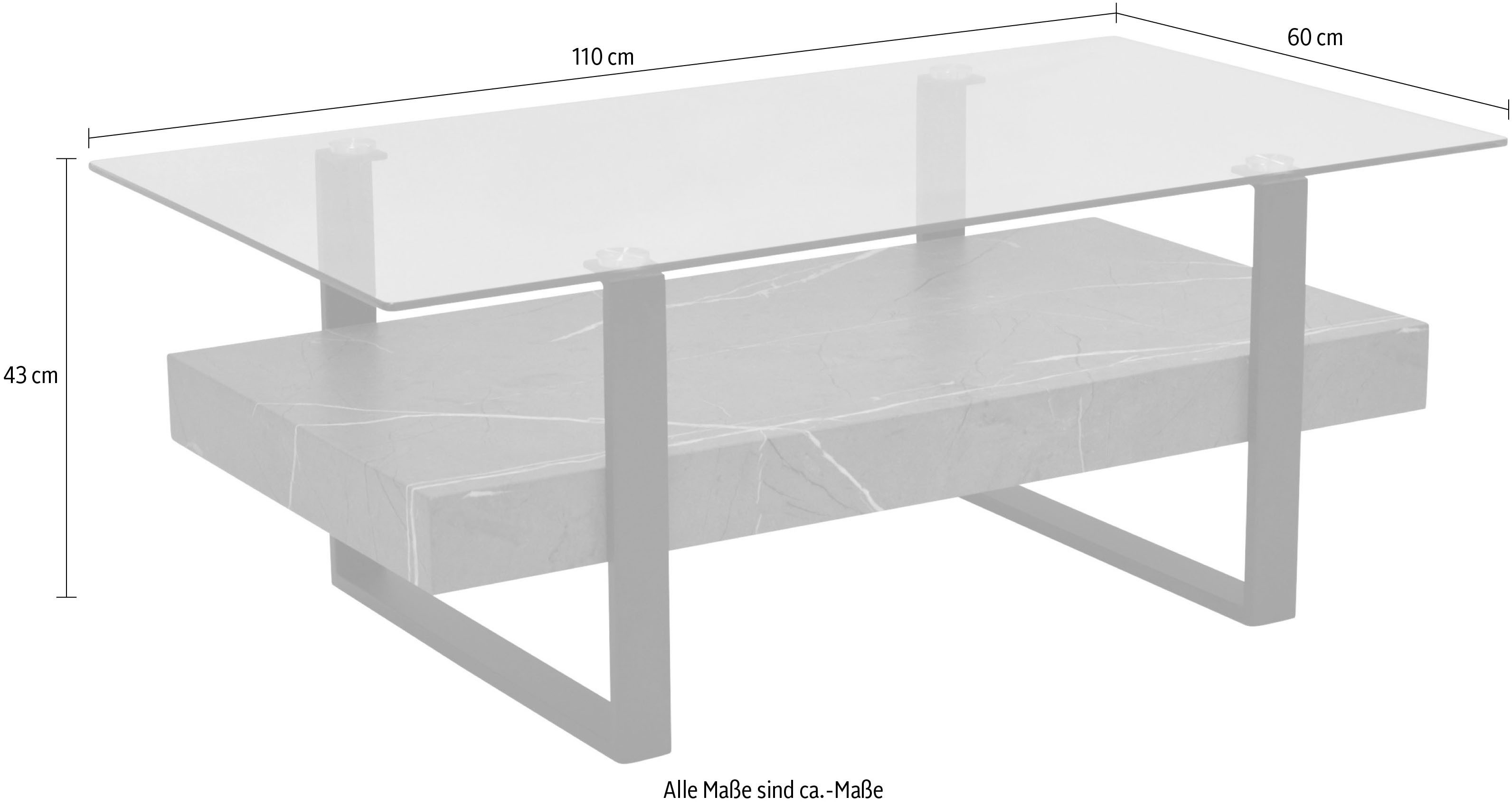HELA Salontafel Konrad Salontafel, opbergplank, glazen blad, slede onderstel (1 stuk)