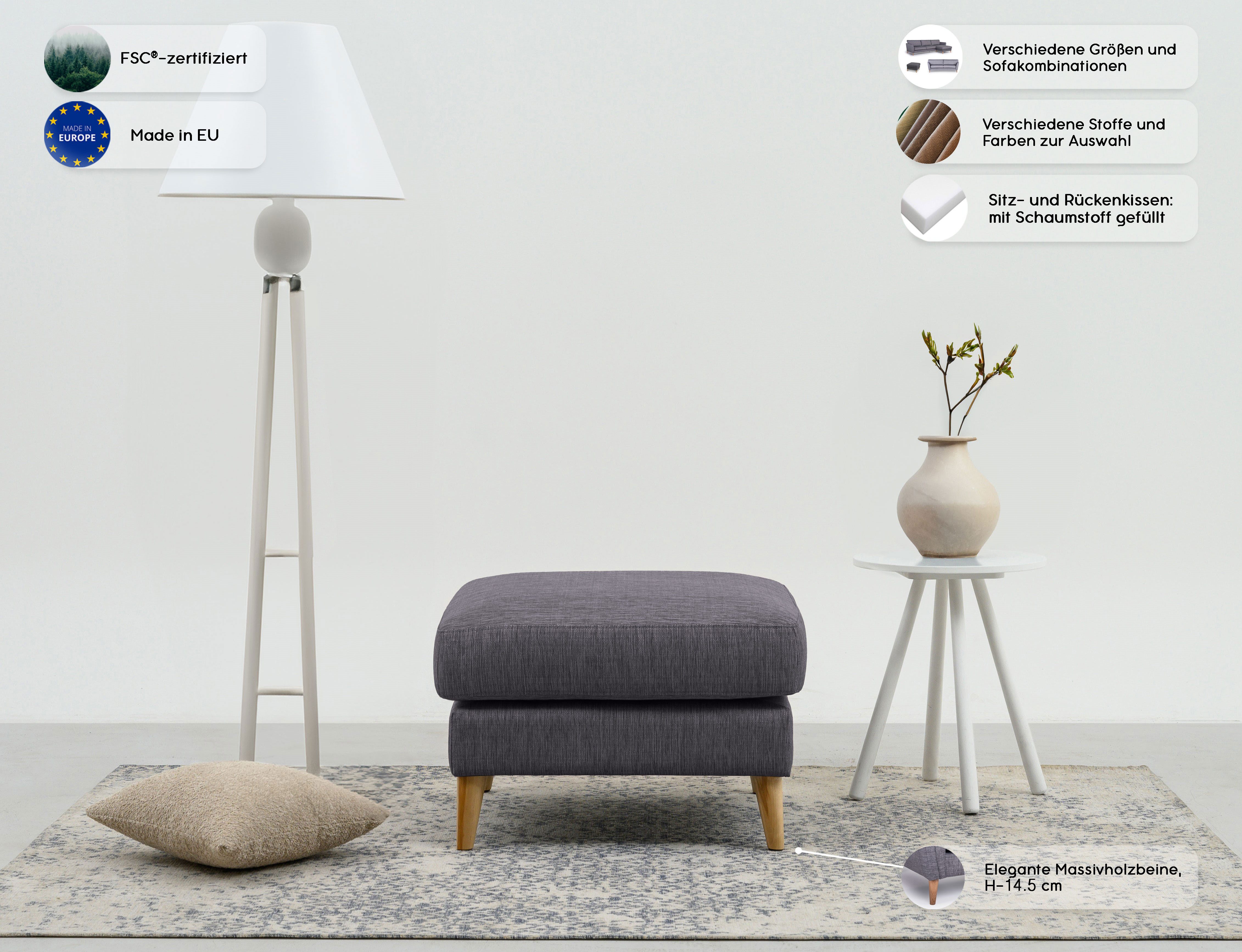 Home affaire Hocker Marseille Massief houten poten eiken, landhuisstijl, golfvering