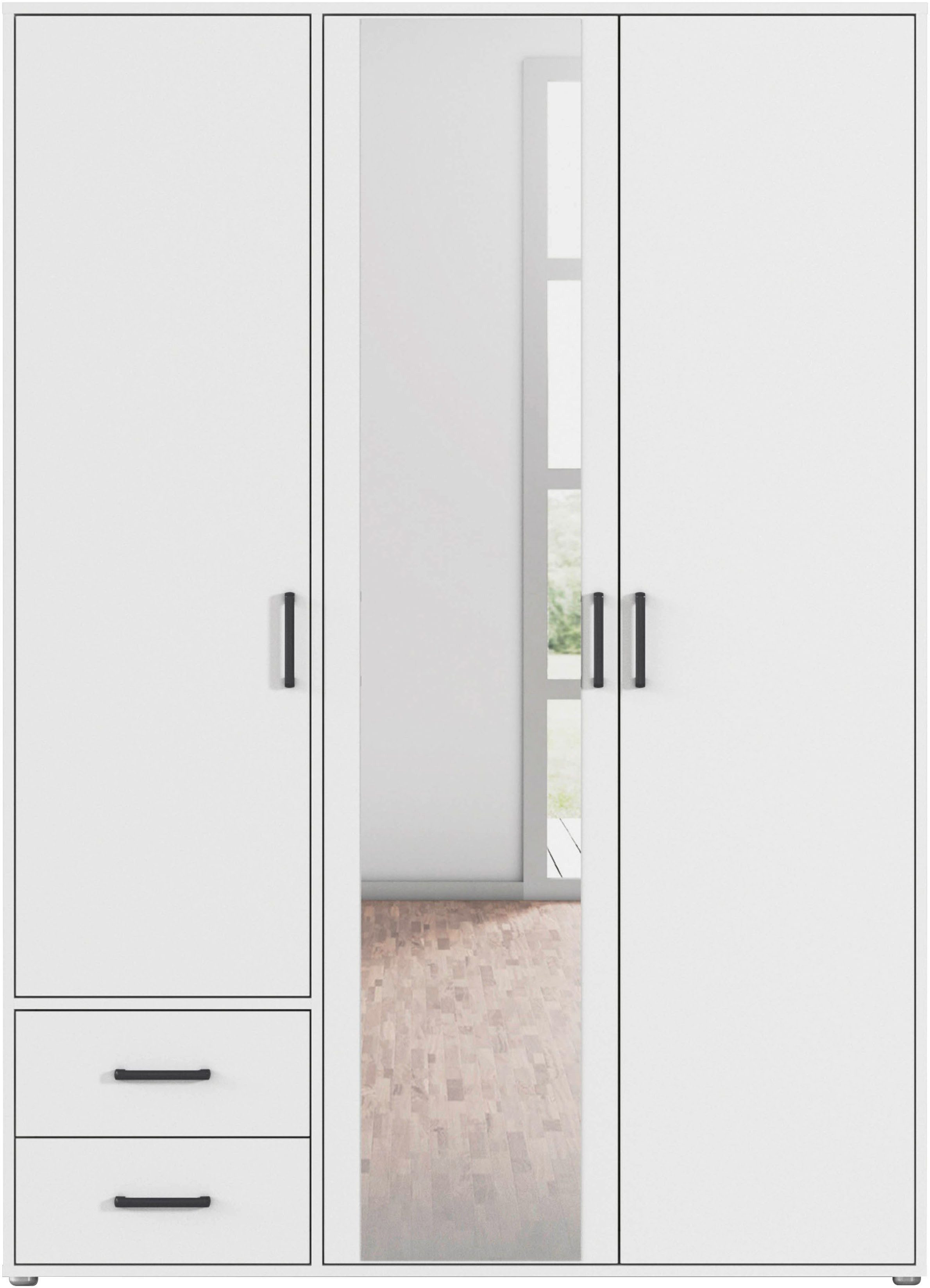 rauch Draaideurkast Voyager met moderne grepen in grijs-metallic, incl. laden en spiegel