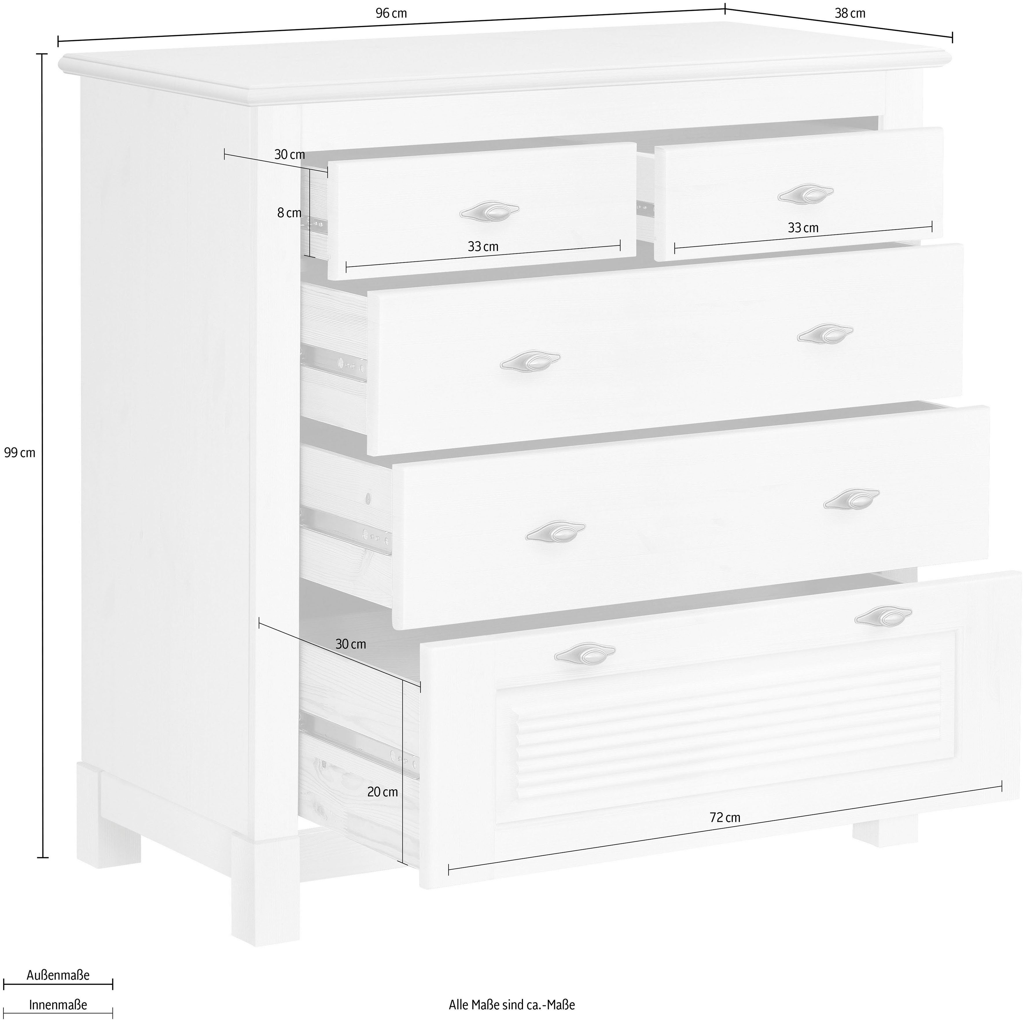 Home affaire Ladekast Rauna van massief grenen, met 5 laden, breedte 96 cm