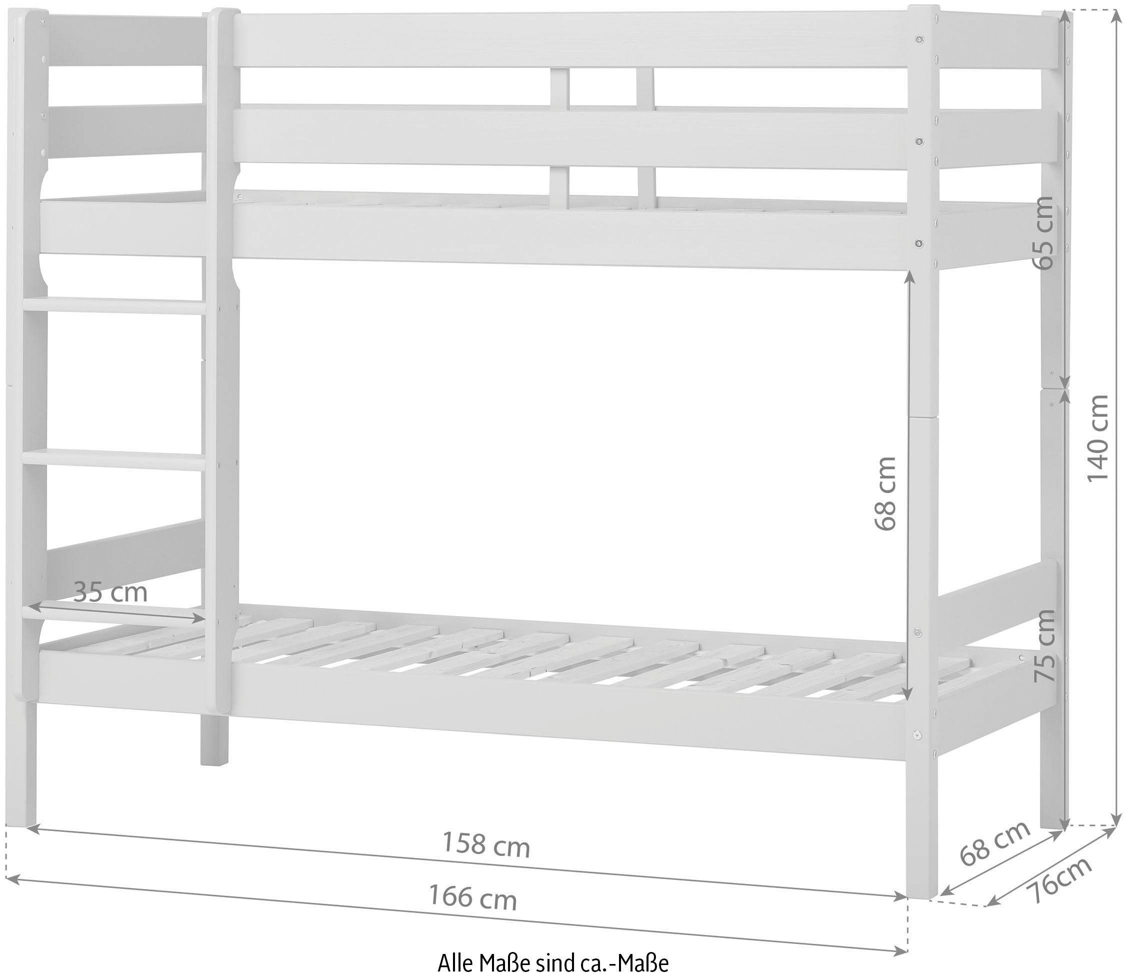 Hoppekids Stapelbed Eco comfort kinderbed 90x200 of 70x160 van massief hout in 4 kleuren