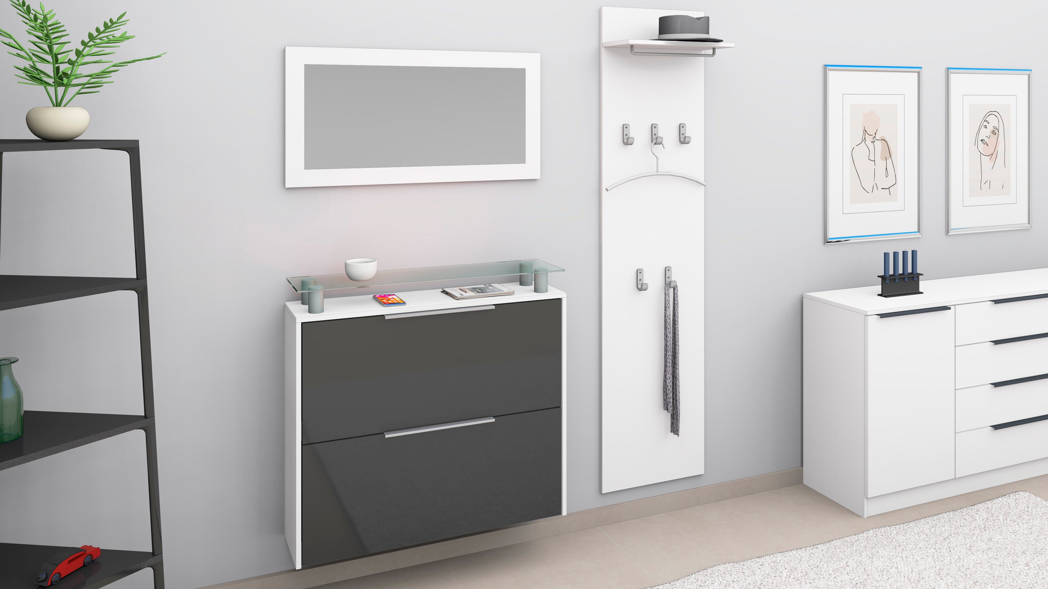 borchardt Möbel Halmeubelset Rena 2(3-delig) (set, 3-delig) wandkapstokken grijs