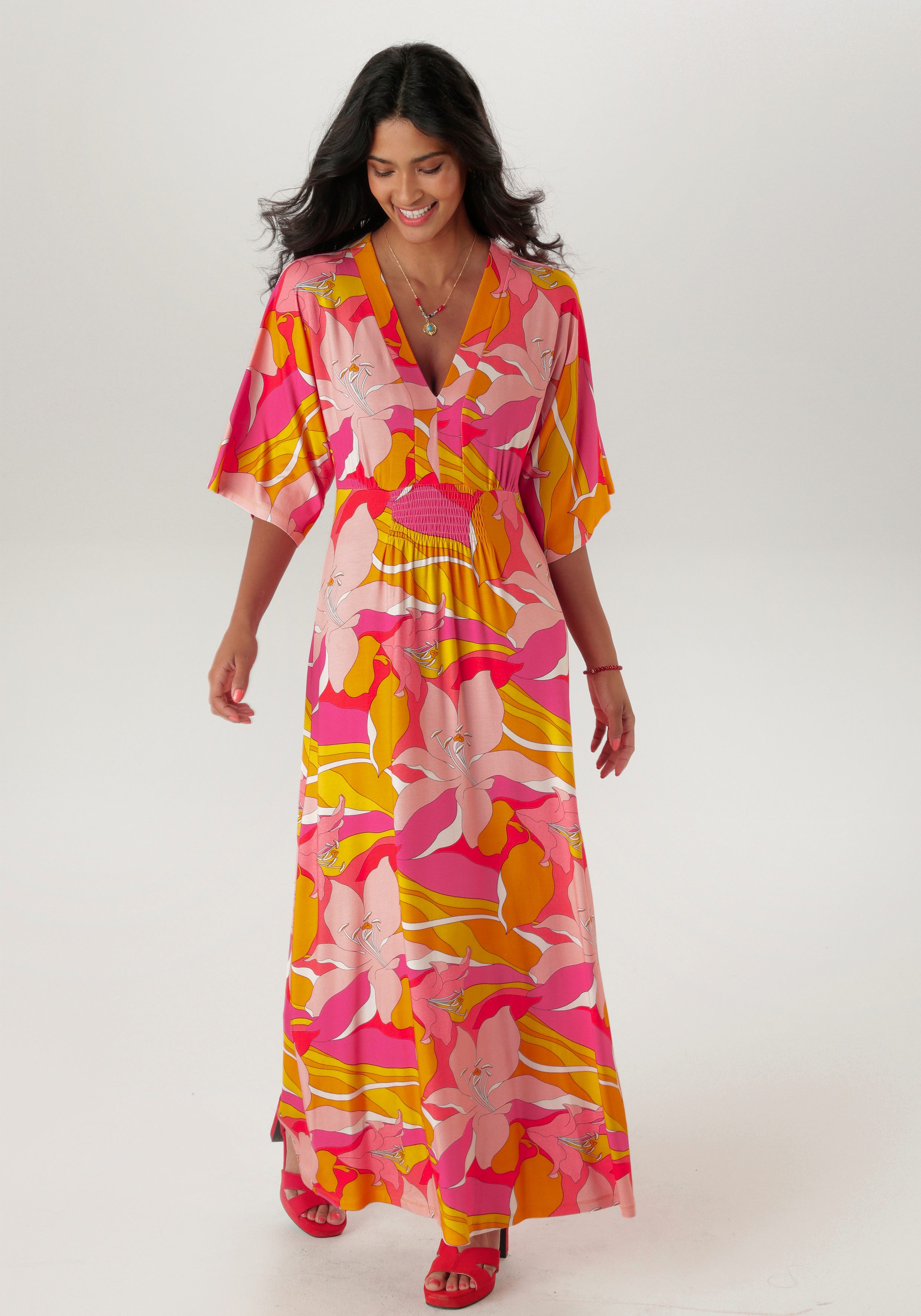 Aniston SELECTED Maxi-jurk met wijde 3/4-mouwen - nieuwe collectie