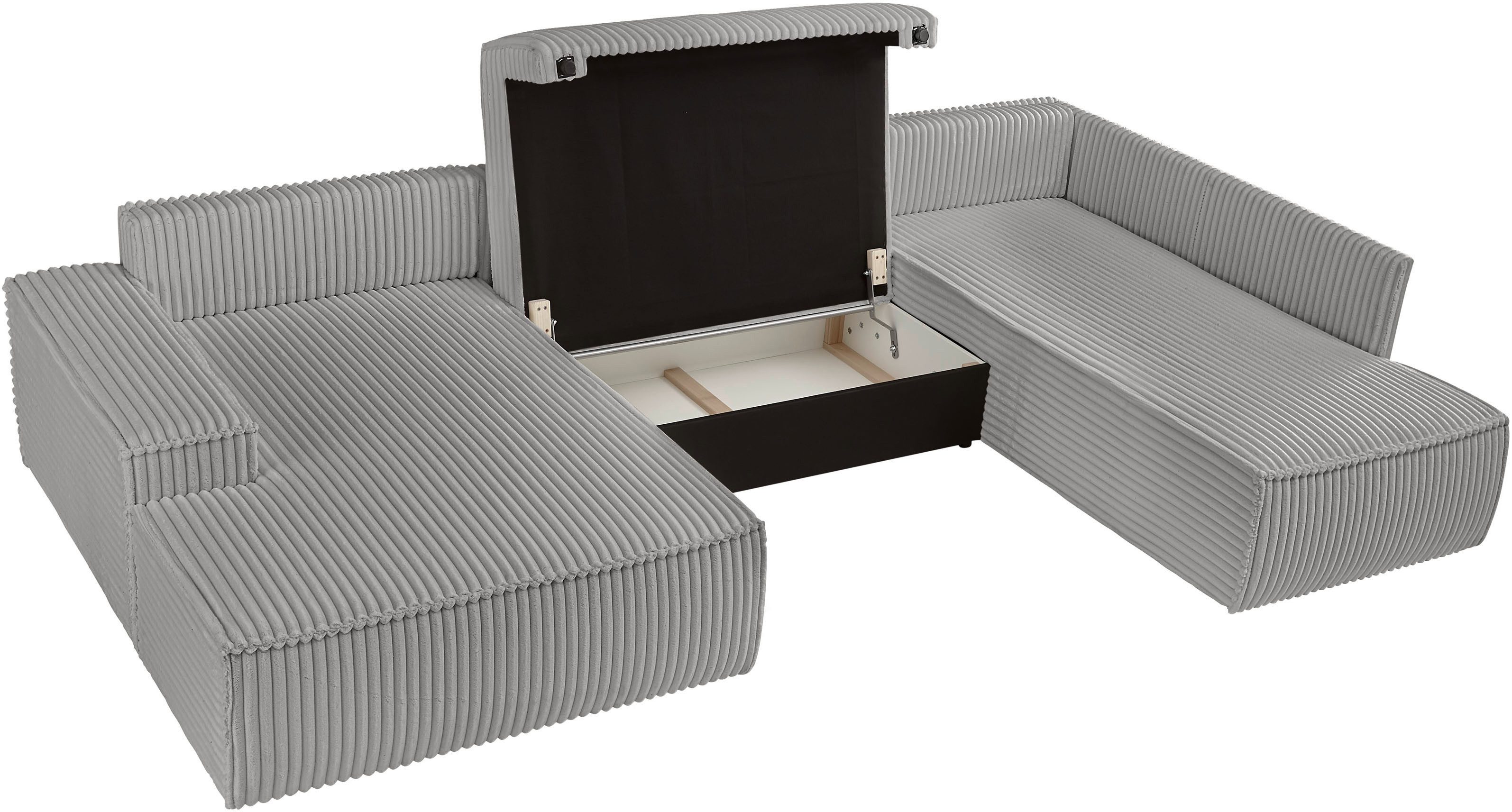 andas Zithoek FINNLEY U-model XXL 329 cm, bedbank, slaapfunctie m. bedkist