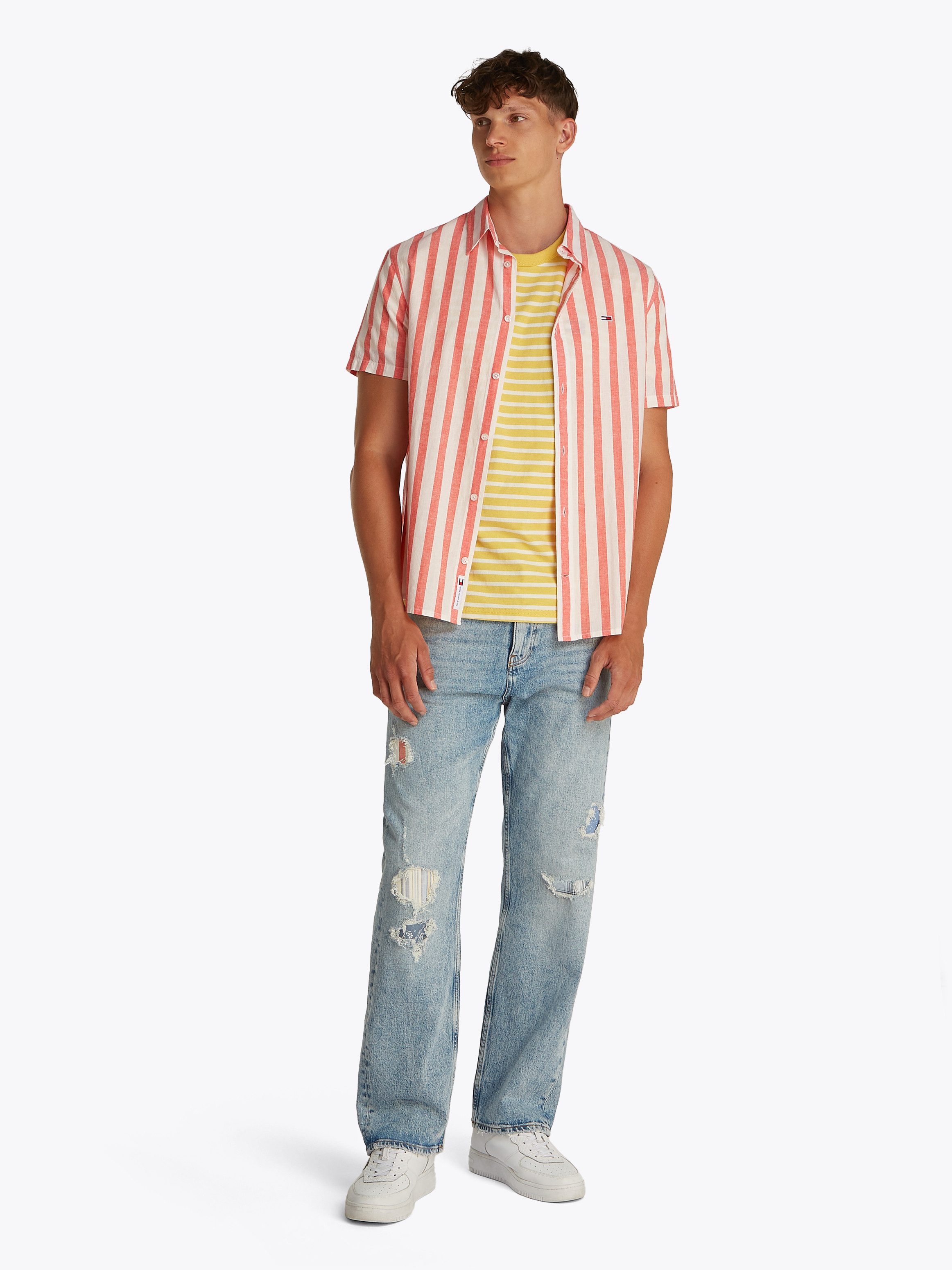 TOMMY JEANS Overhemd met korte mouwen TJM REG LINEN BLEND STP SS SHIRT