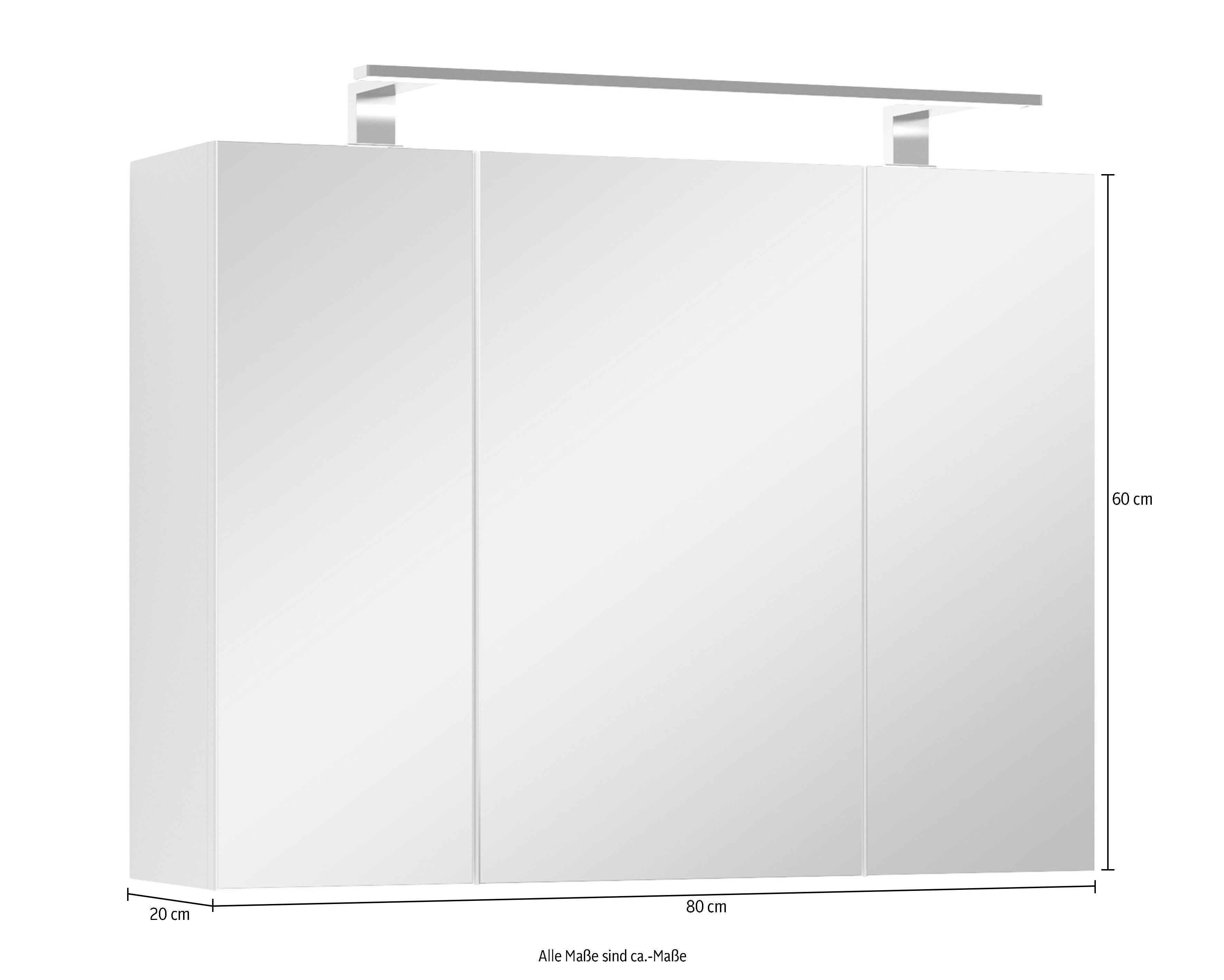 byLIVING Spiegelkast Spree Breedte 80 cm, 3-deurs, met ledverlichting en schakelaar-/stekkerdoos