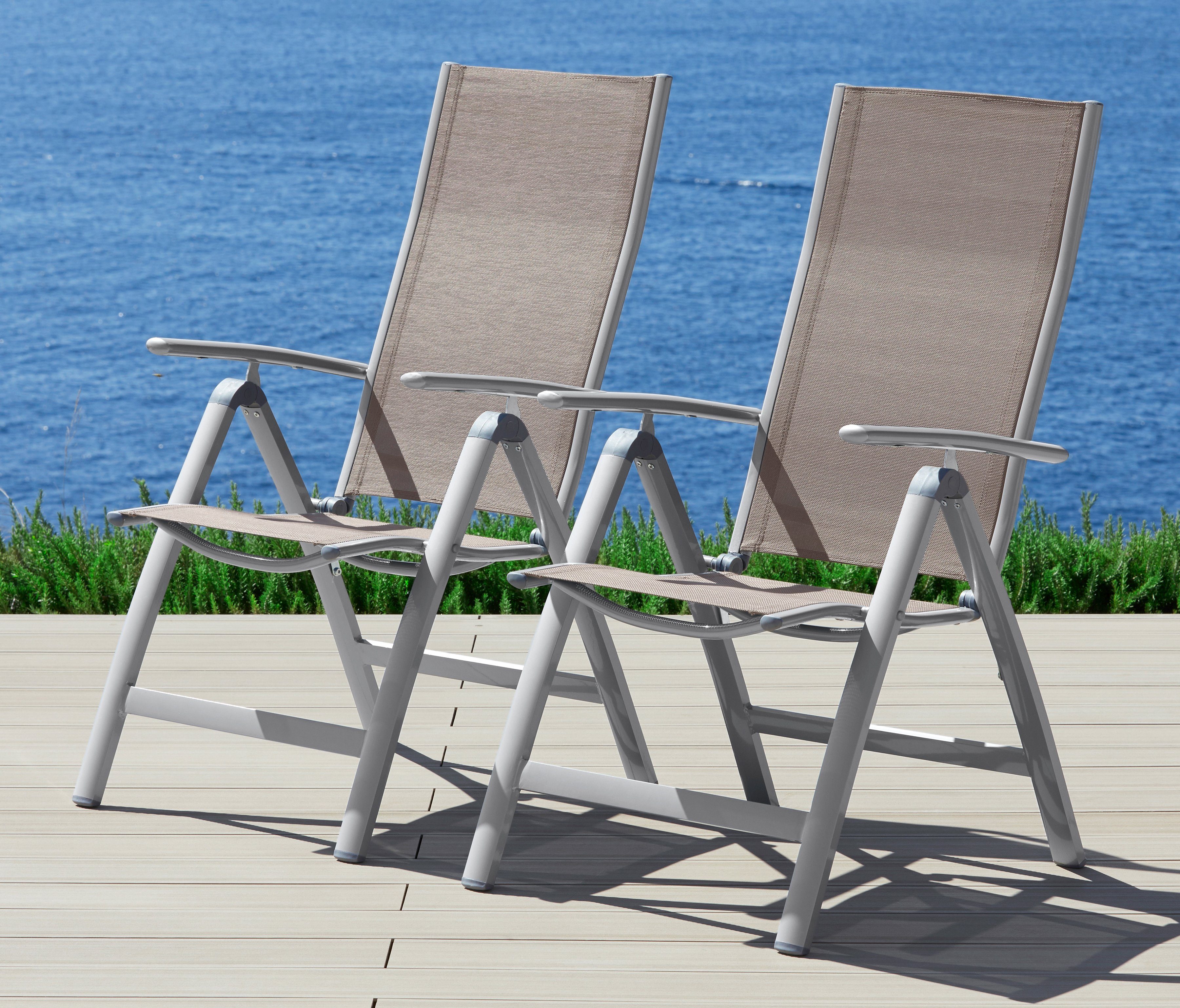 MERXX Tuinstoel Amalfi set van 2, aluminium/textiel, verstelbaar (set, 2 stuks) tuinstoelen bruin