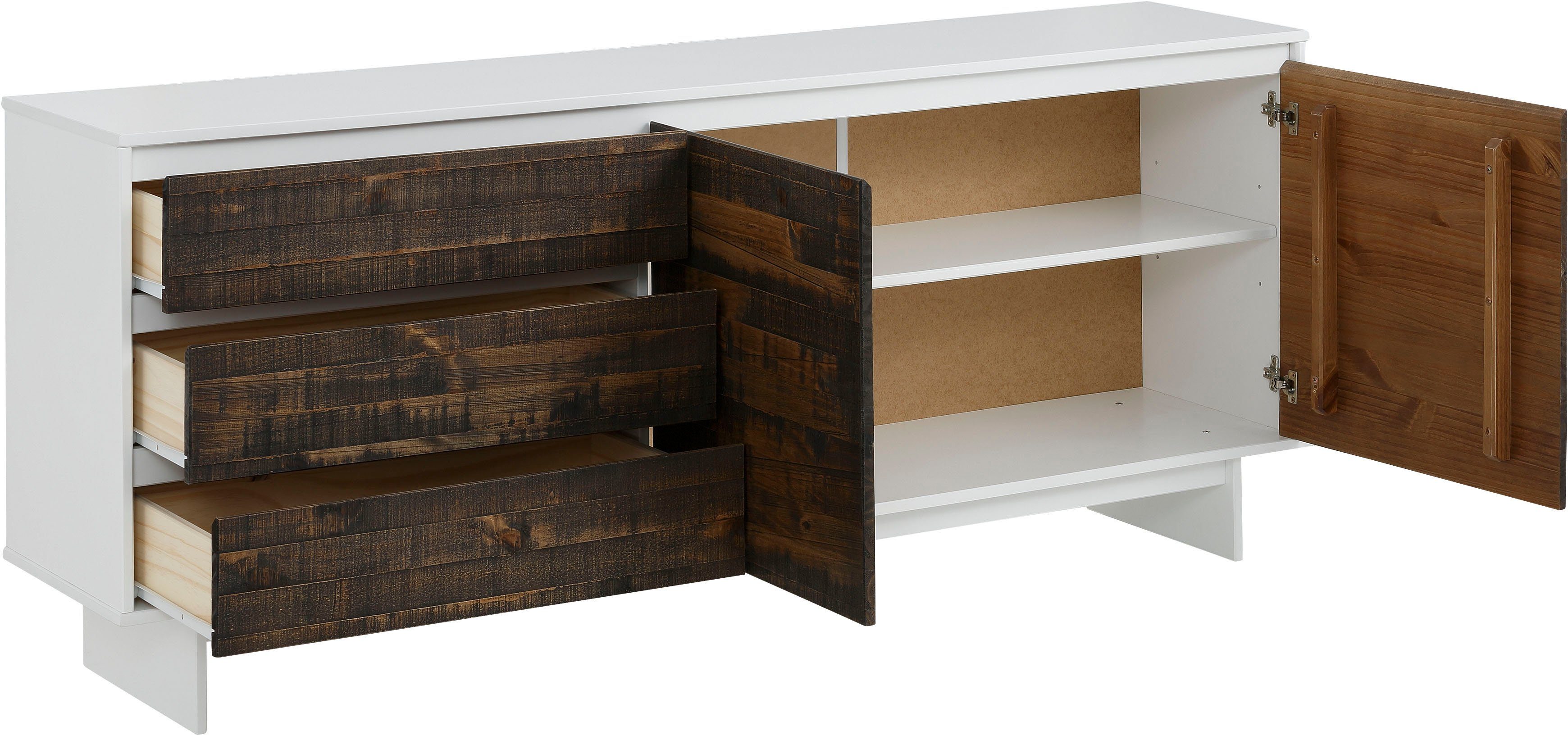 Home affaire Dressoir Morgan Kast van massief dennenhout, met grepen, breedte 165 cm