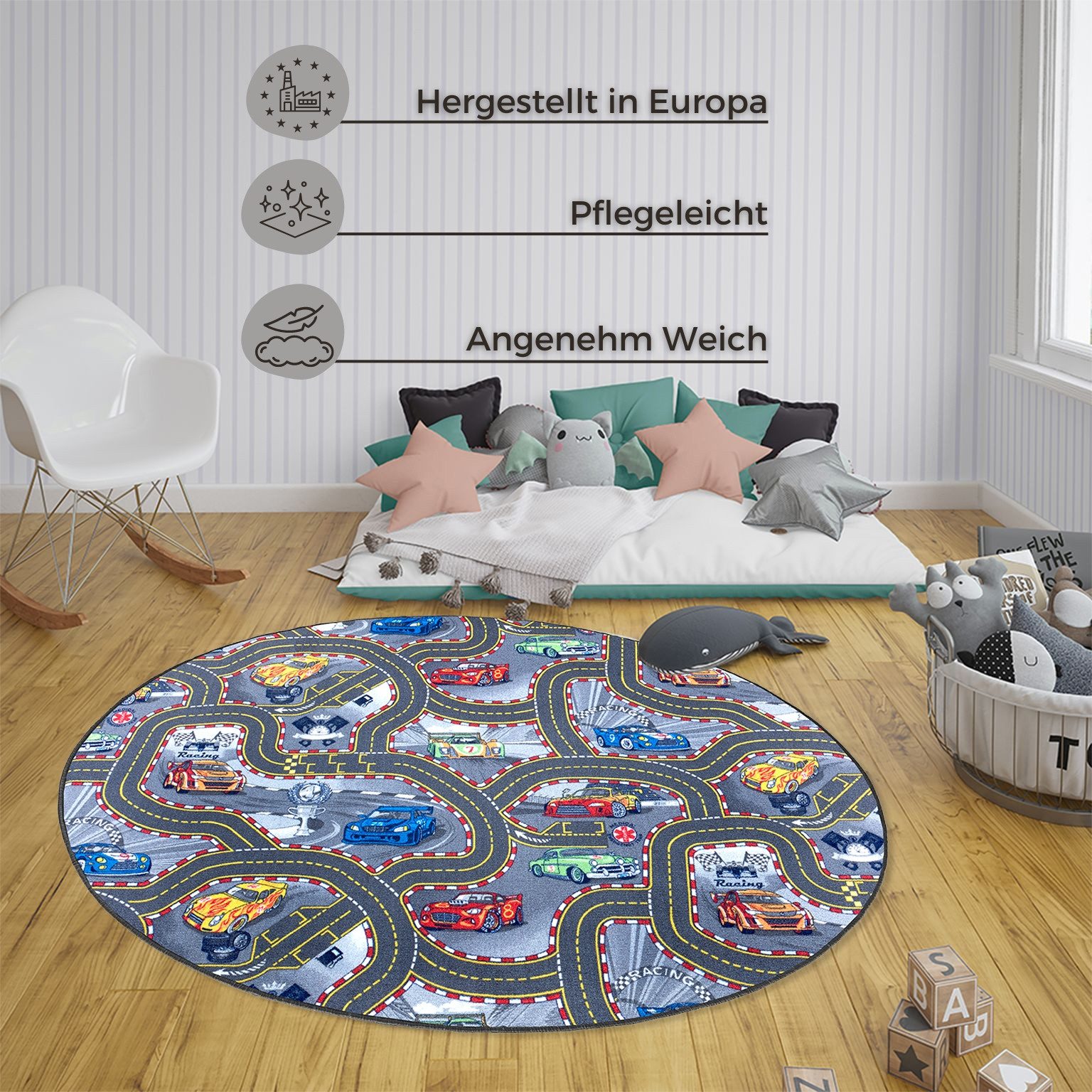 HANSE Home Kindervloerkleed Speeltapijt kinderen Korte pool, kinderkamer, vloerkleed, auto, straten, slaapkamer