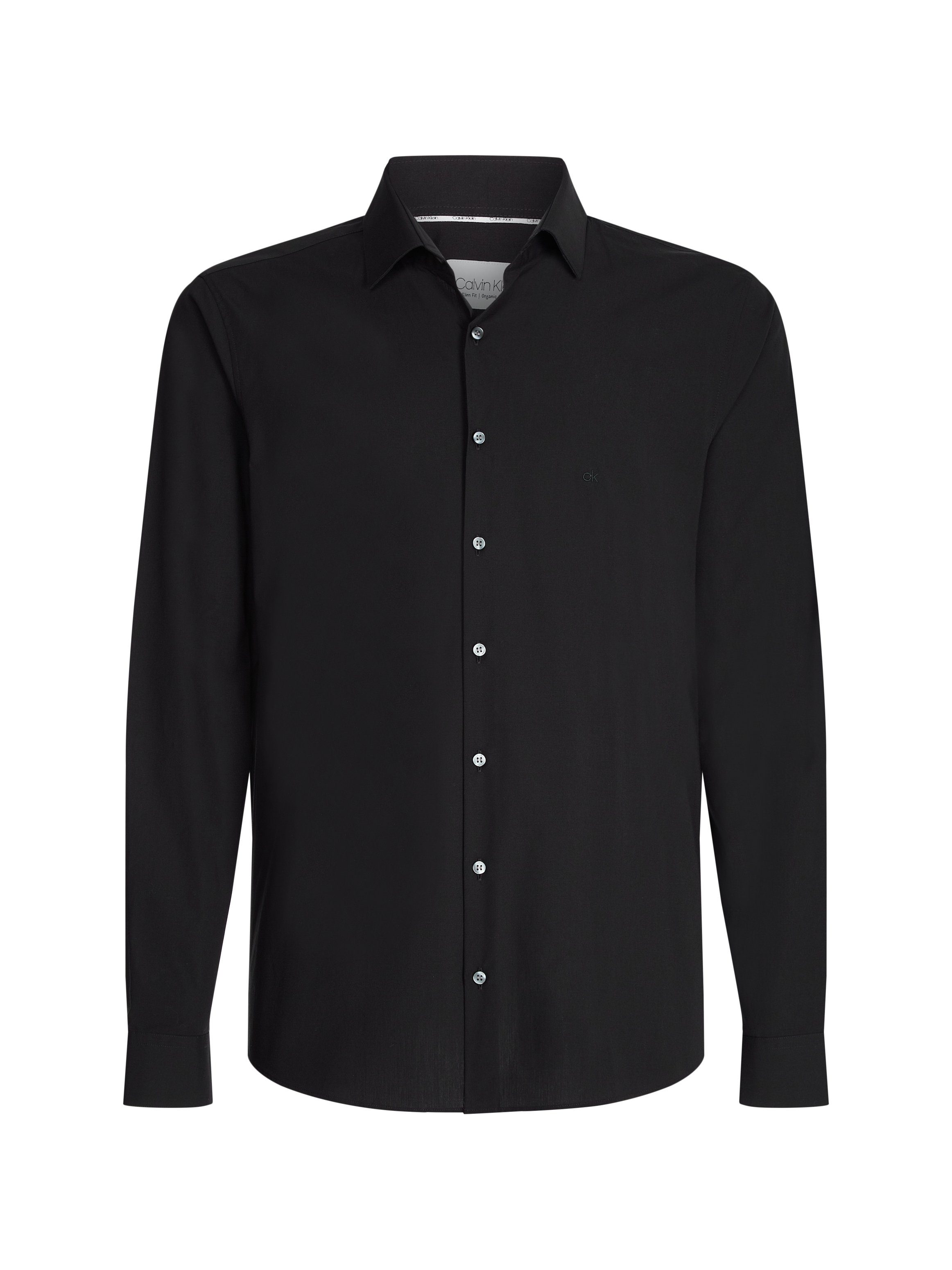 Calvin Klein Businessoverhemd POPLIN STRETCH SLIM SHIRT met kent-kraag, logoprint op borsthoogte
