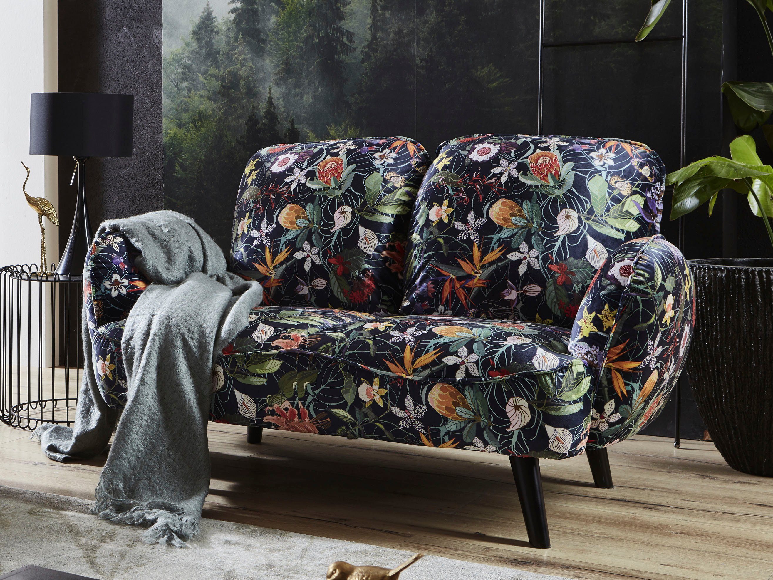 ATLANTIC home collection 2-zitsbank Ben met golfvering, massief houten poten, vrij plaatsbaar