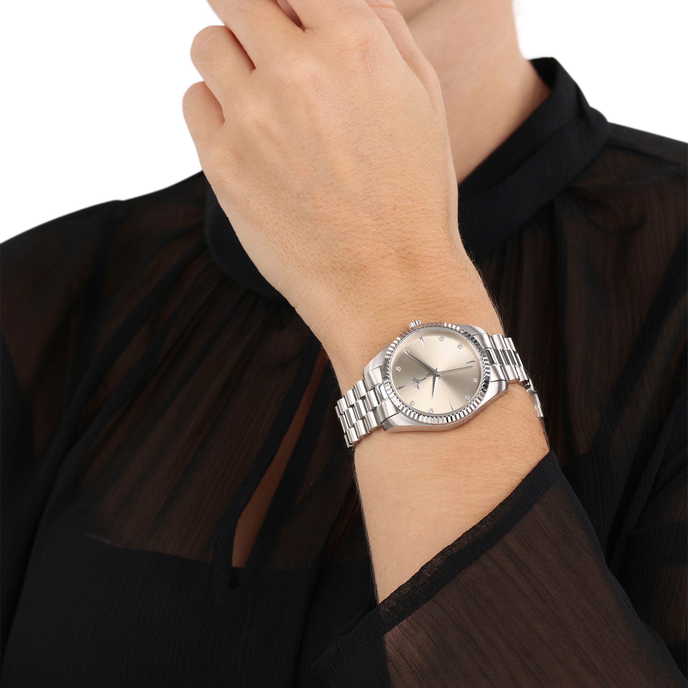 Joop! Kwartshorloge Horloge, dameshorloge, stalen band, analoog, zirkonia (synth.)