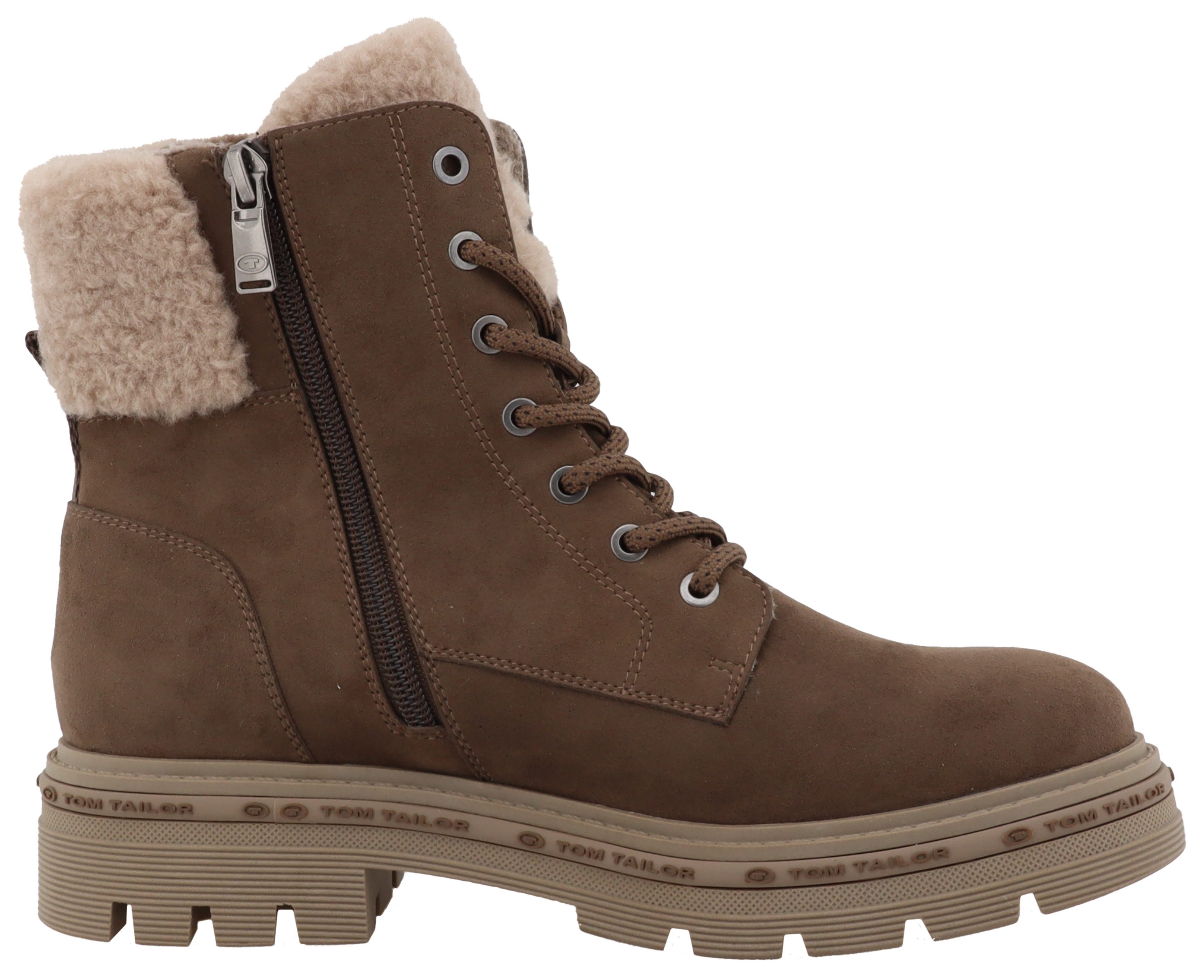 Tom Tailor Winterlaarzen blokhak, veterschoenen, winter enkellaars met warm gevoerd kraag