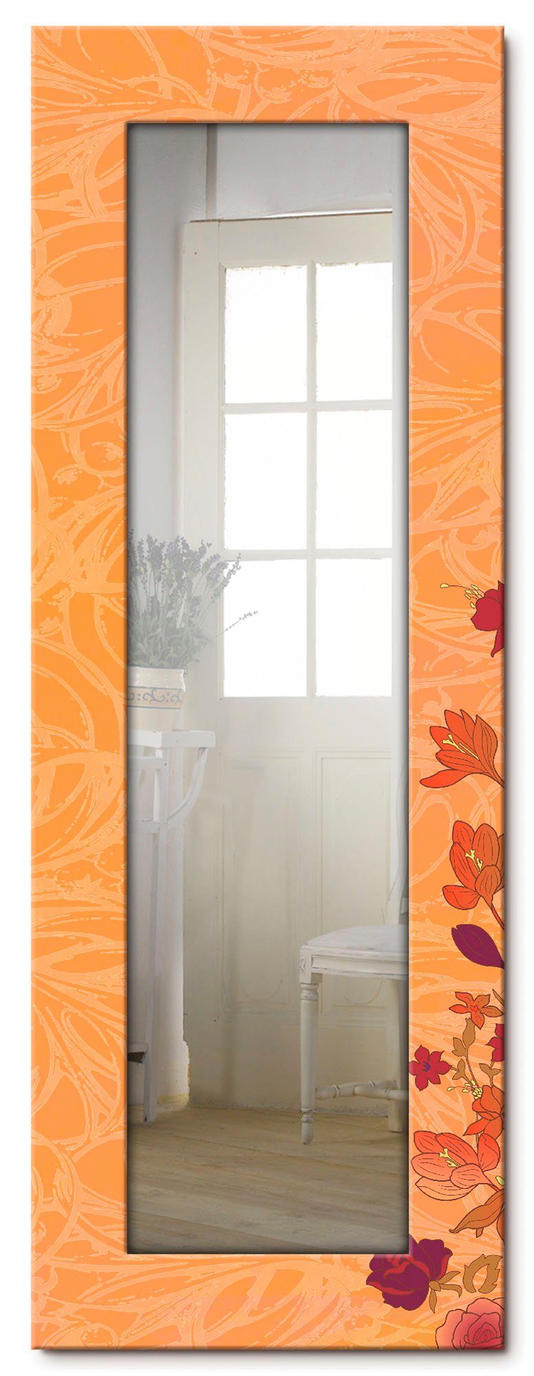 Artland Sierspiegel Bloemen oranje ingelijste spiegel voor het hele lichaam met motiefrand, geschikt voor kleine, smalle hal, halspiegel, mirror spiegel omrand om op te hangen