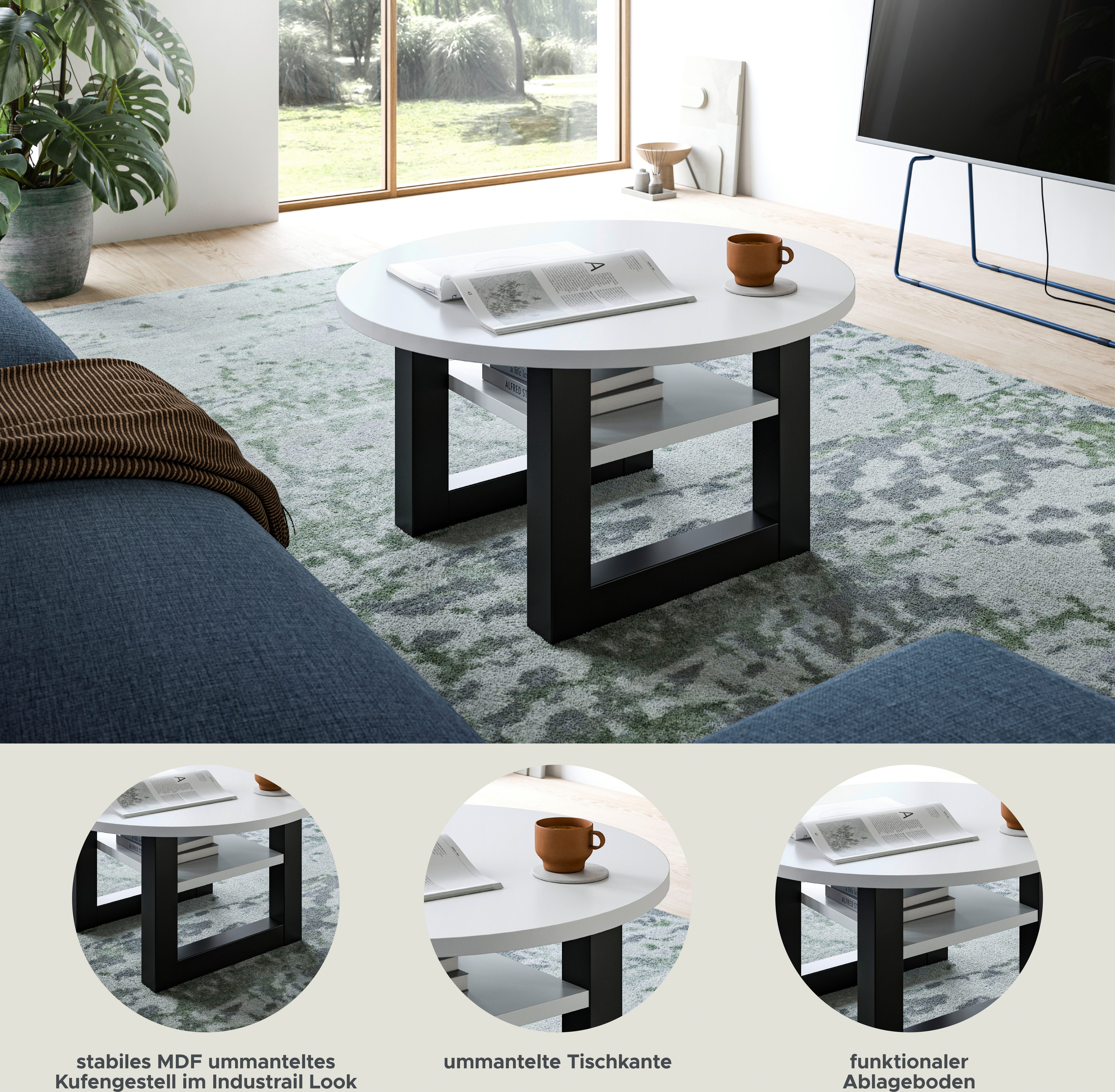INOSIGN Salontafel Rail, Ø 75 cm, met onderblad, inclusief sledeframe