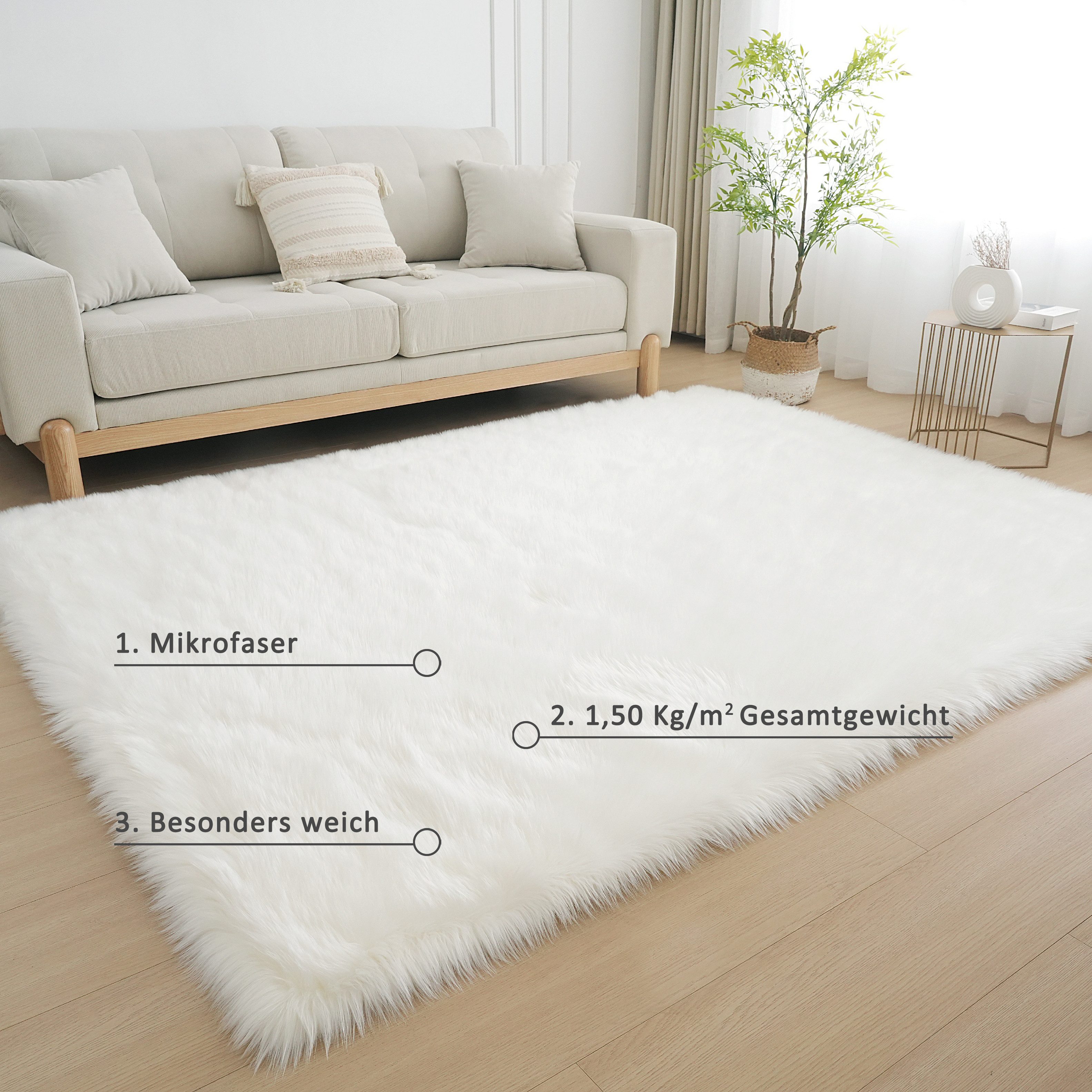 my home Vachtvloerkleed Dena, hoogpolige vloerkleden, behaaglijk zacht Imitatiebont, unikleur, woonkamer, slaapkamer, eetkamer