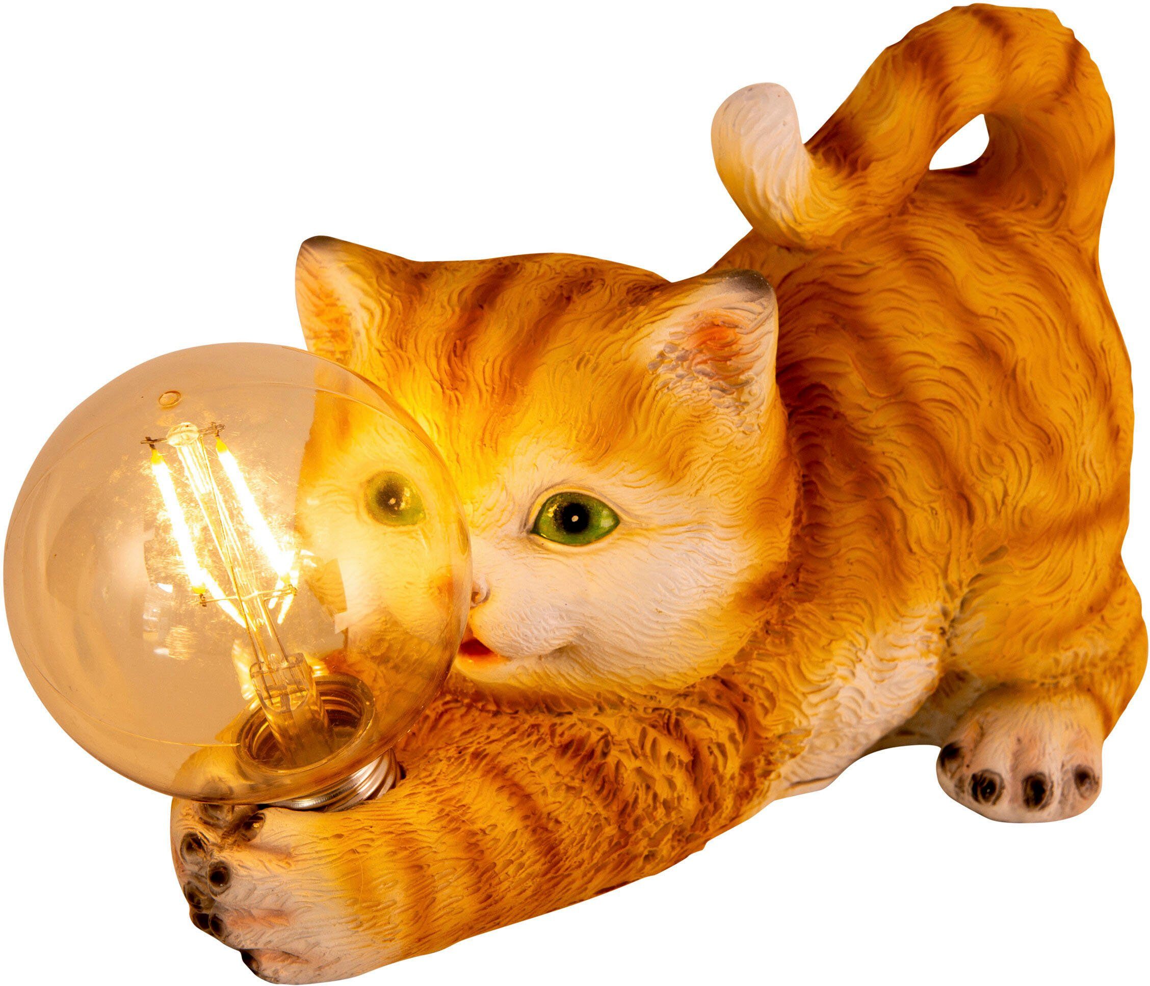 näve Ledsolarlamp Kat leuke gestreepte kat met verlichte bol en warmwit licht (1 stuk)