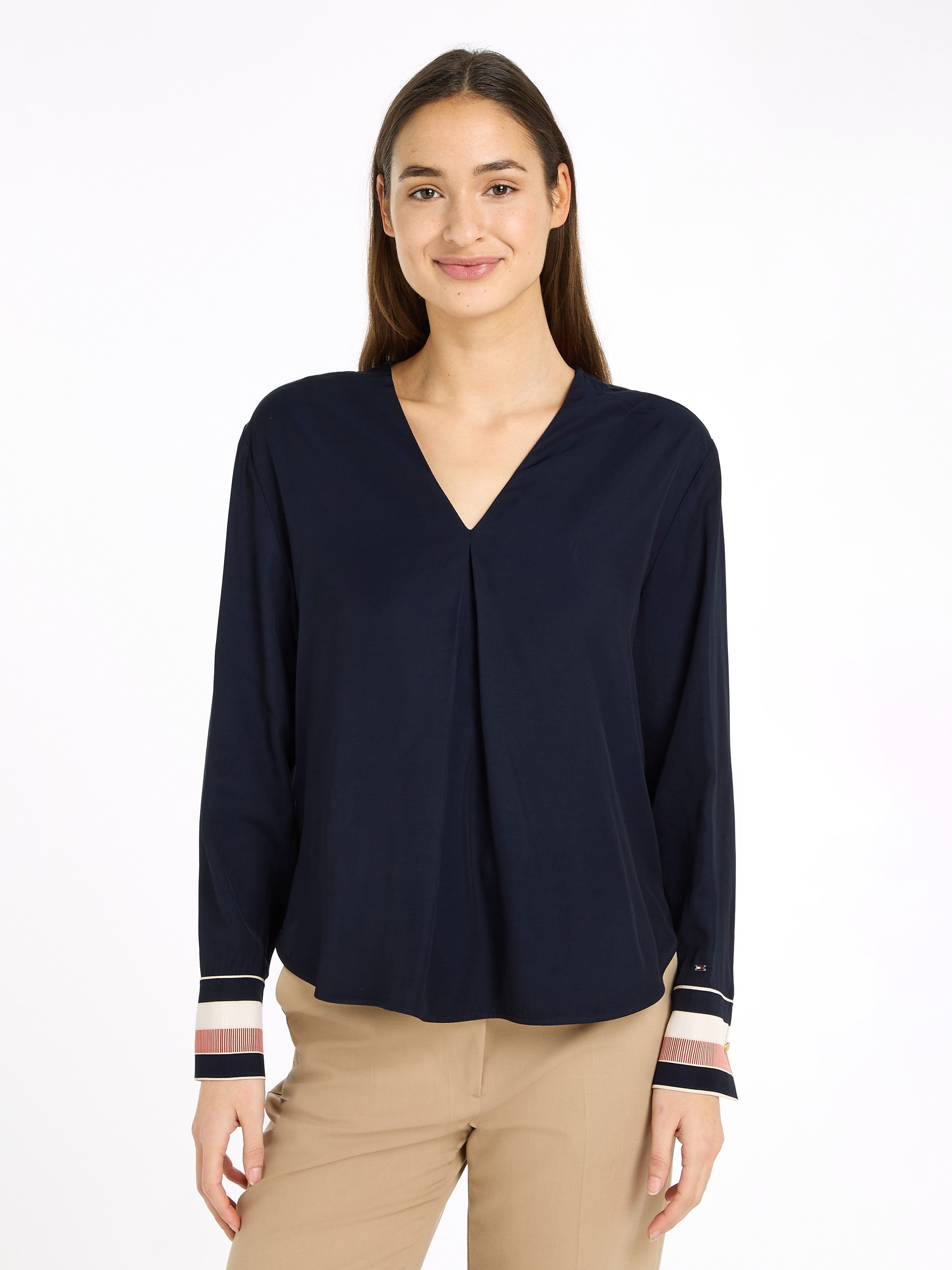 Tommy Hilfiger Blouse met lange mouwen met logovlag (Global Serie TH VROUWEN)