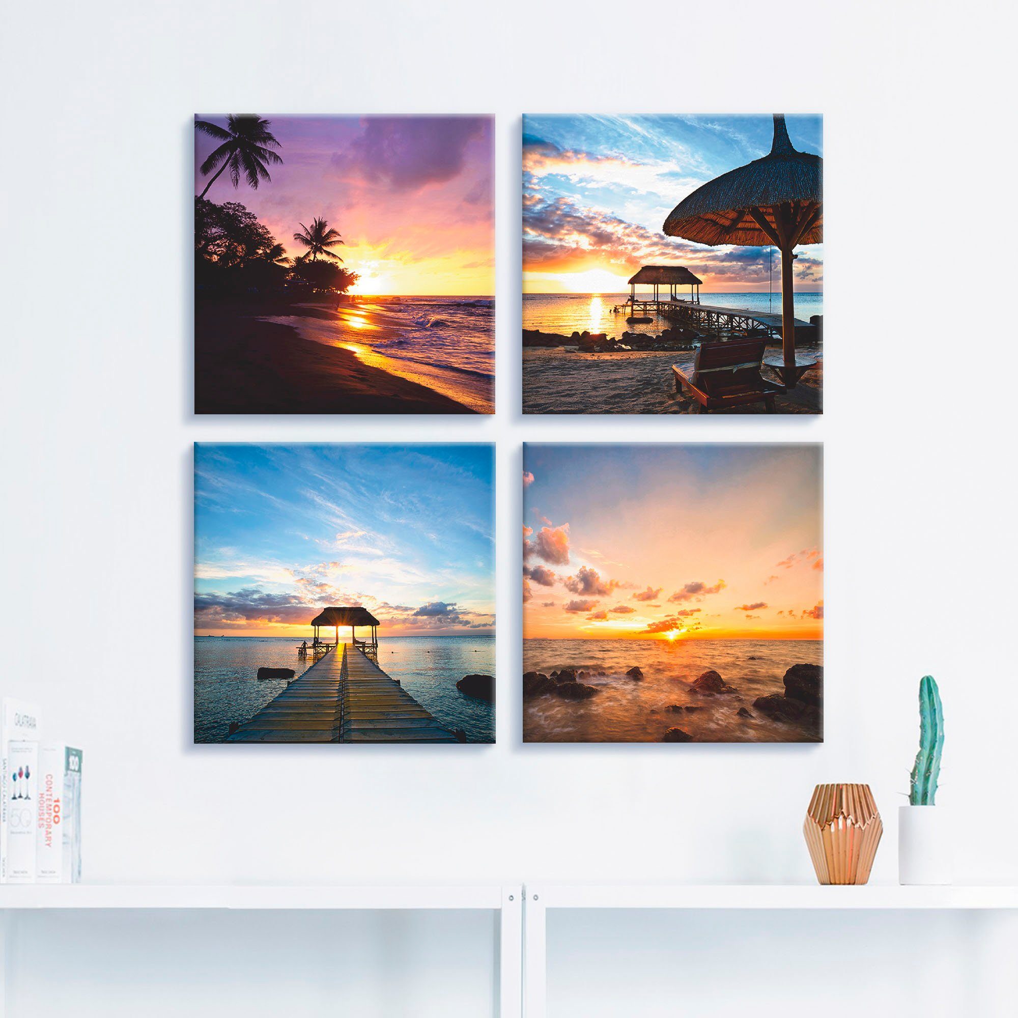Artland Artprint op linnen Zonsondergang aan het strand set van 4, verschillende maten (4-delig)