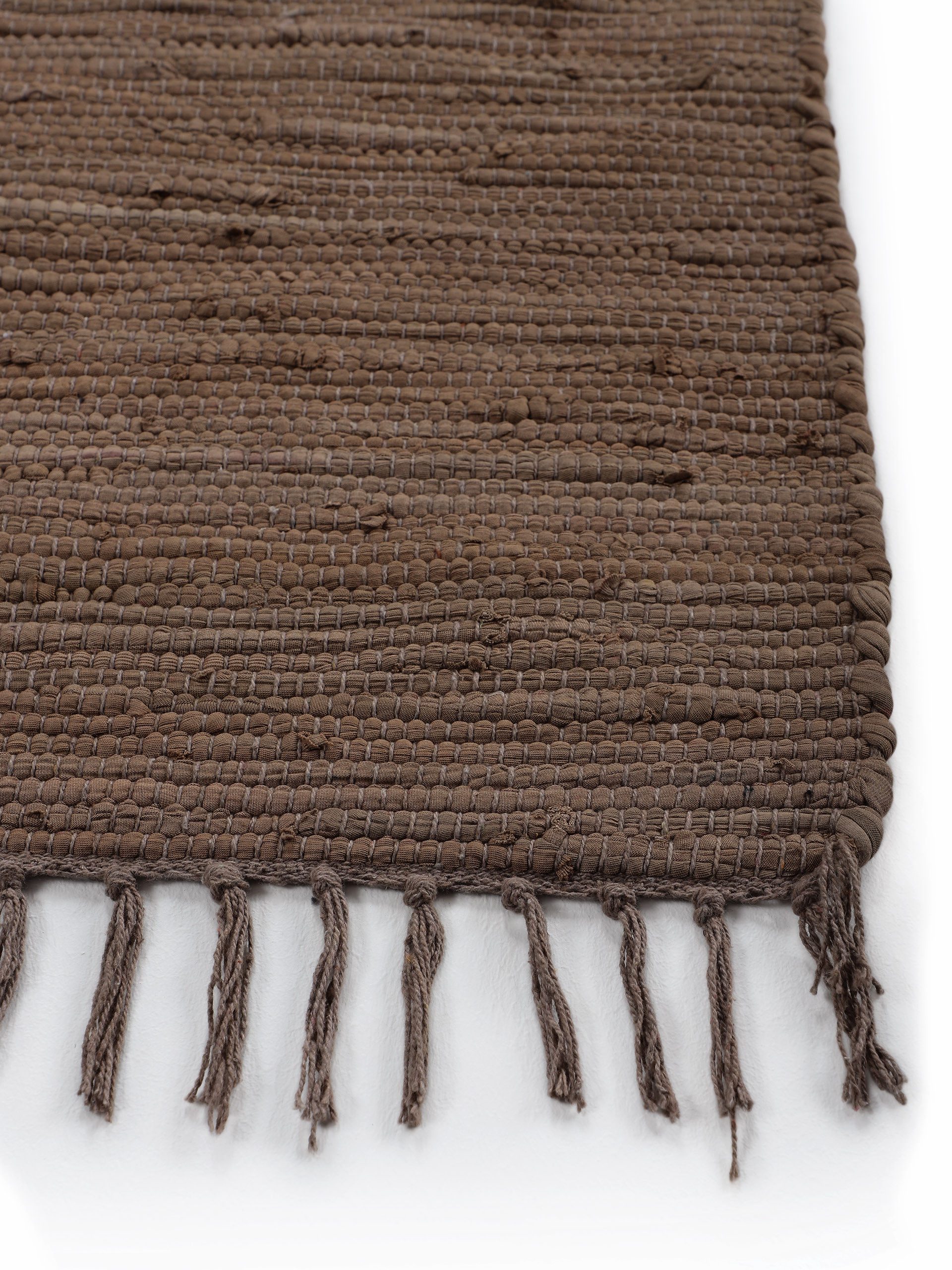 carpetfine Vloerkleed Kelim Chindi uni Tweezijdig te gebruiken kleed, puur katoen, met de hand geweven, unikleuren, met franje