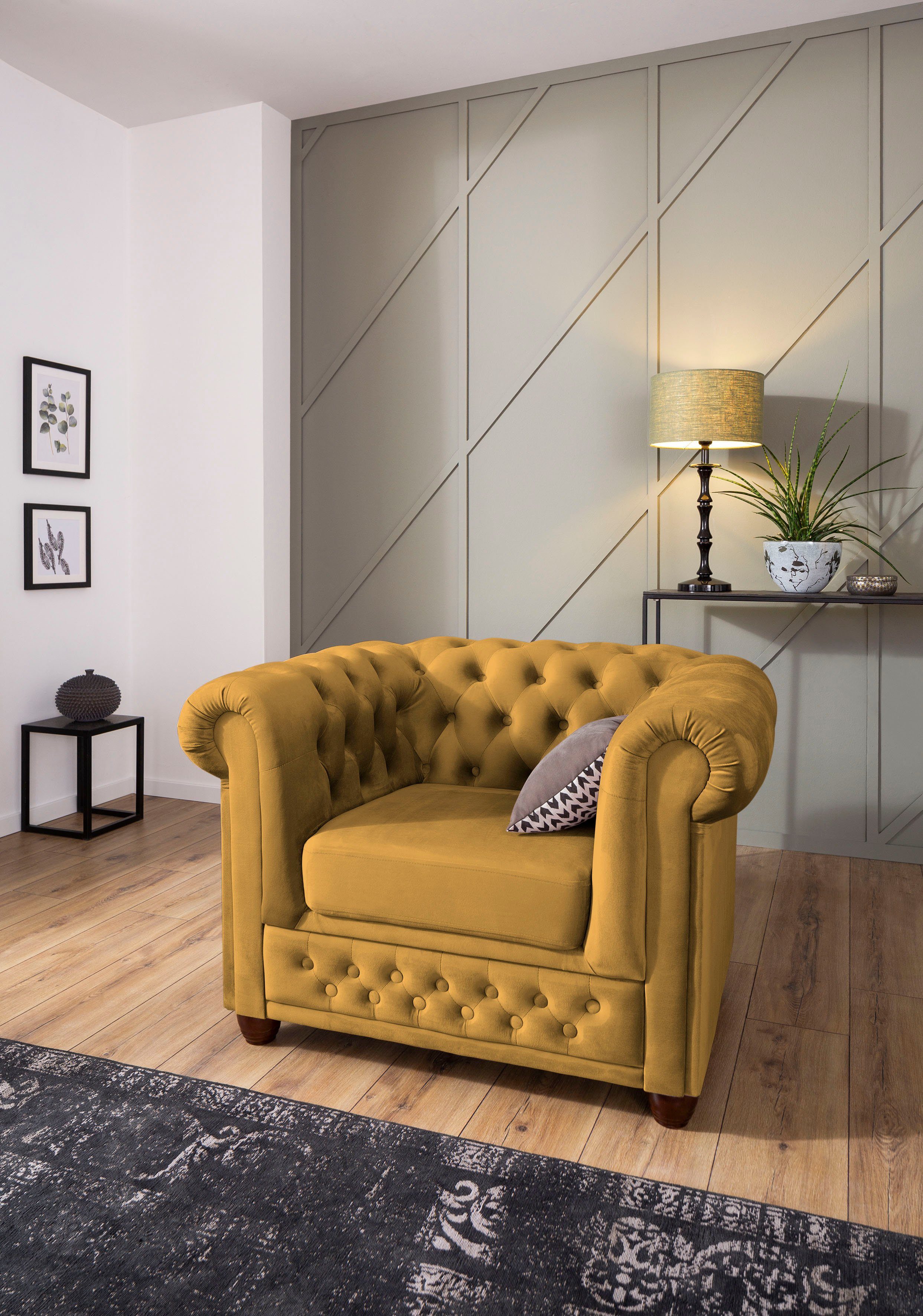home affaire chesterfield-fauteuil new castle sessel hoogwaardige capitonnage, bxdxh: 104x86x72 cm geel