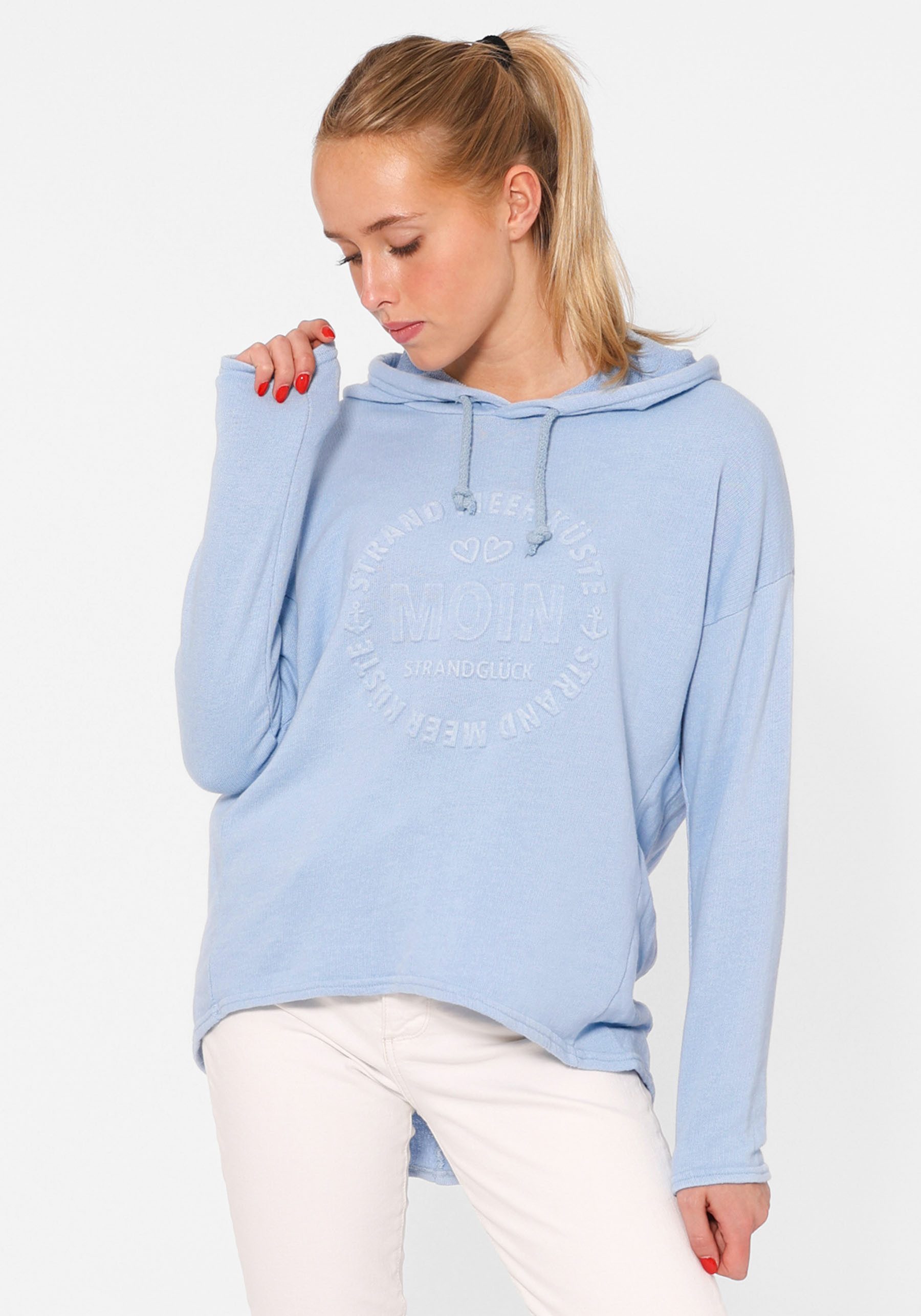 Zwillingsherz Hoodie Moin met capuchon en stempeldruk dames truien met capuchon maat L/XL blauw