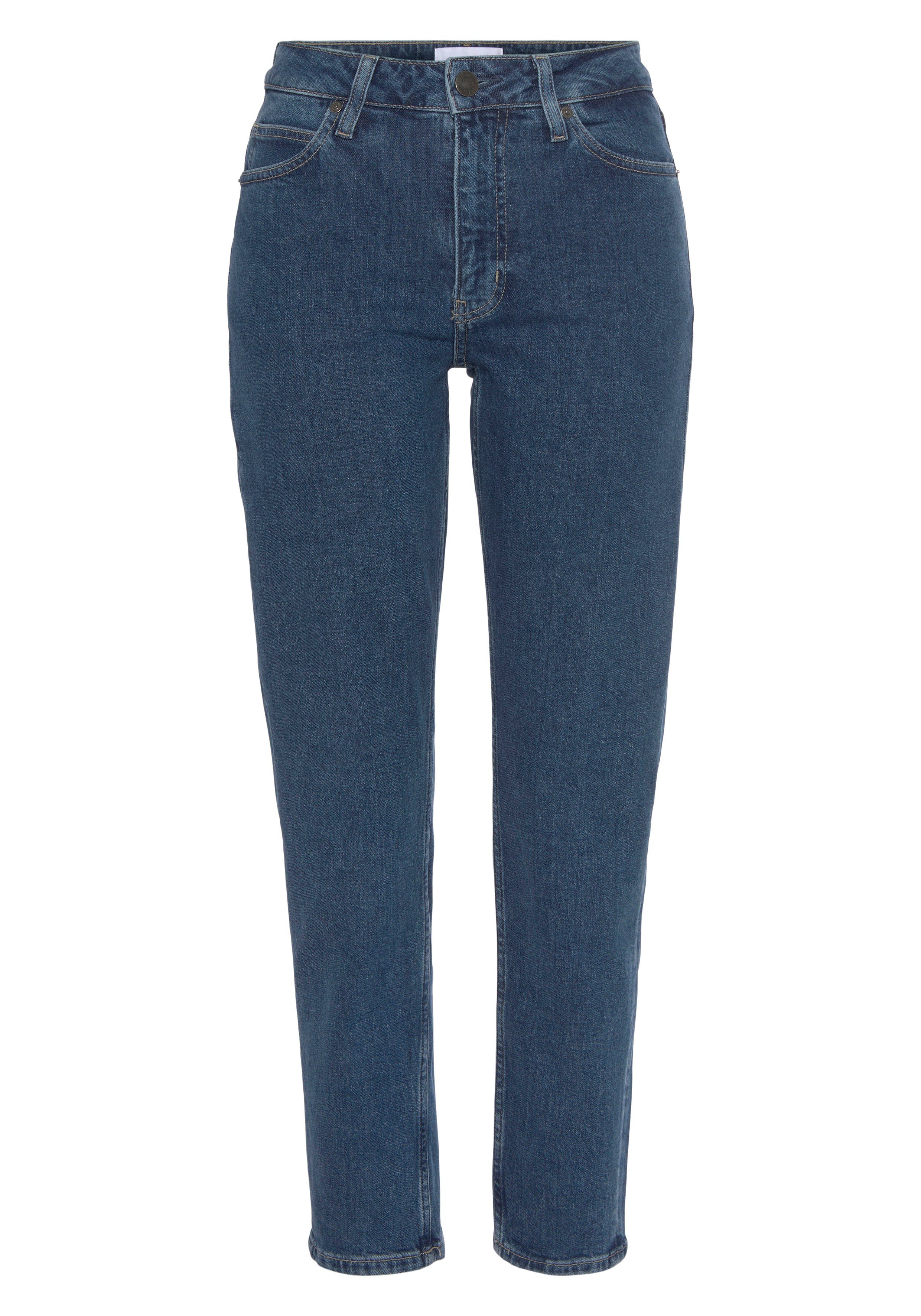 Calvin Klein Slim fit jeans MR SLIM - SOFT BLACK met leren merklabel aan de achterkant van de tailleband