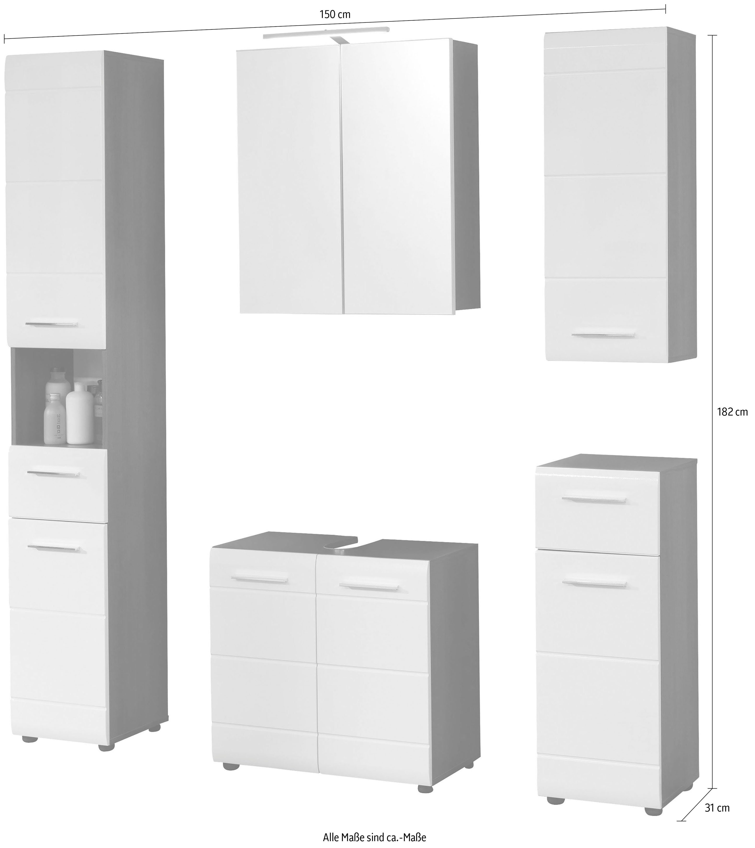 INOSIGN Badkamerserie Sovana Badkamermeubels met hoogglanzende fronten inclusief opbouwverlichting (set, 5-delig)