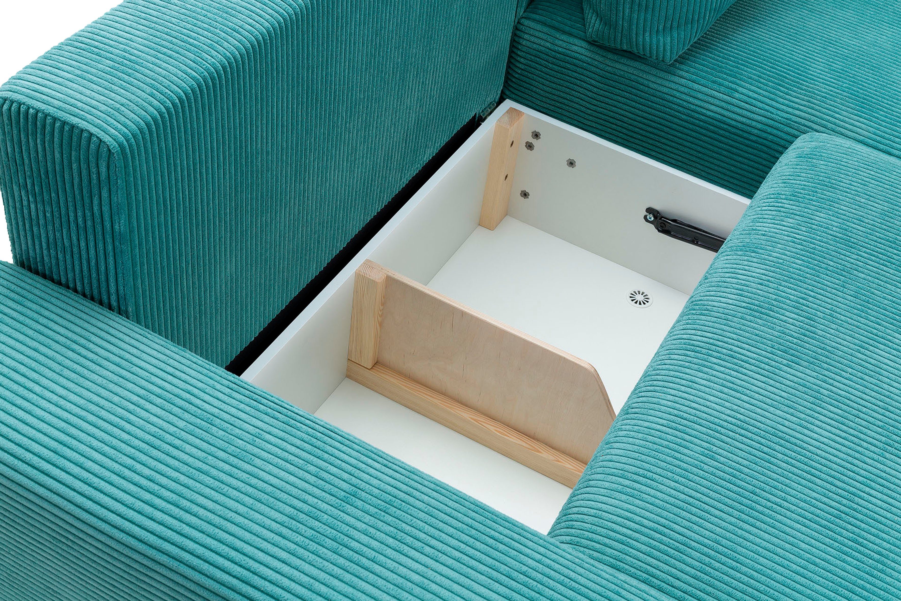 exxpo - sofa fashion Hoekbank Orinoko, actueel design en hoog zitcomfort, L-vorm inclusief bedfunctie en bedlade, mooie kleuren in trendy cord