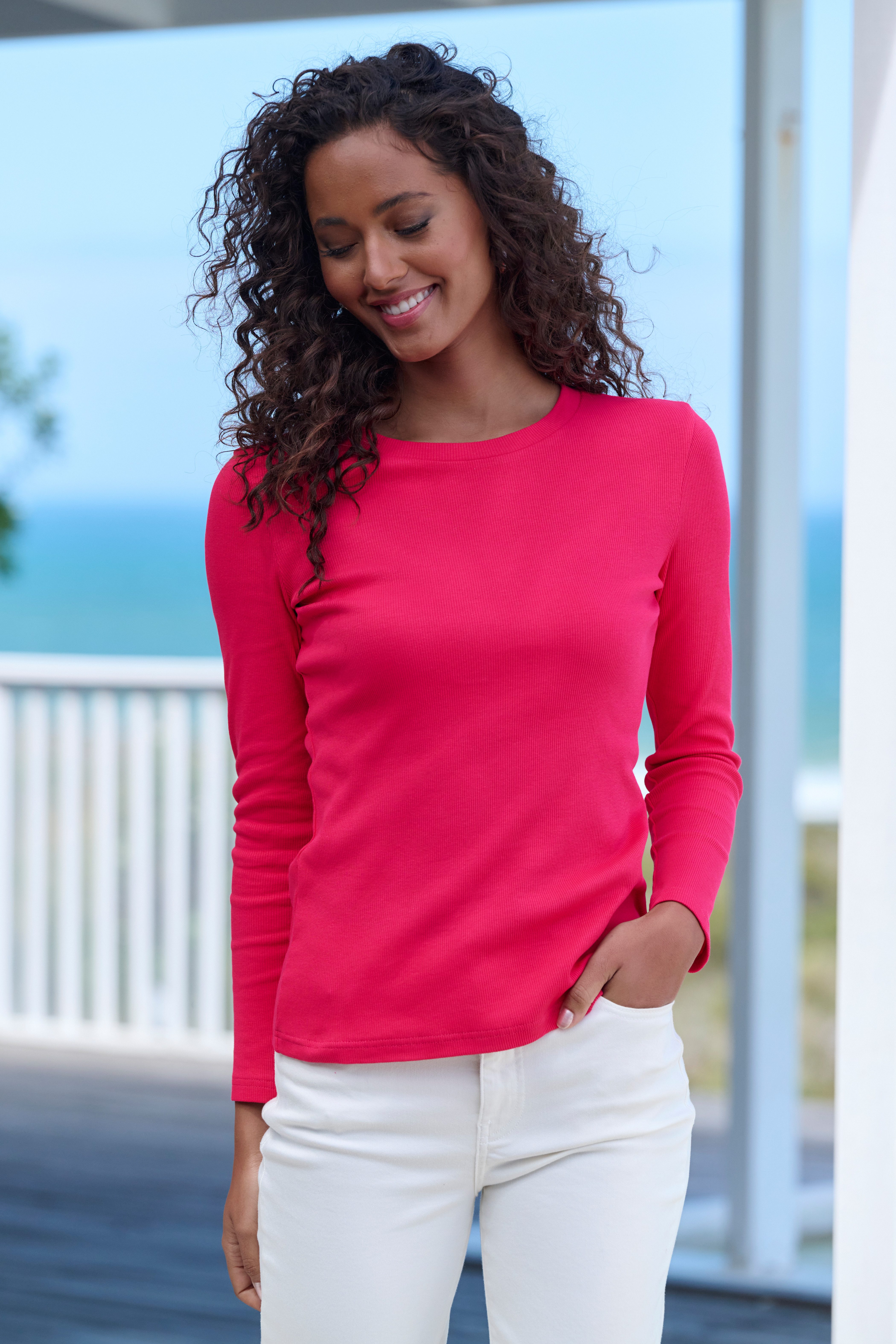 Vivance Shirt met lange mouwen Van modieus ribmateriaal (Set van 2)