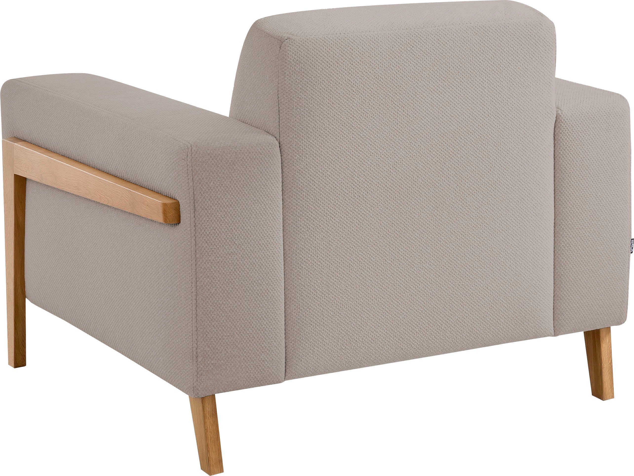 exxpo - sofa fashion Fauteuil Starr, loungestoel, Scandic ontwerp met zichtbaar hout aan de armleuning in scandinavisch design, met massief houten poten, vrij plaatsbaar in de ruimte