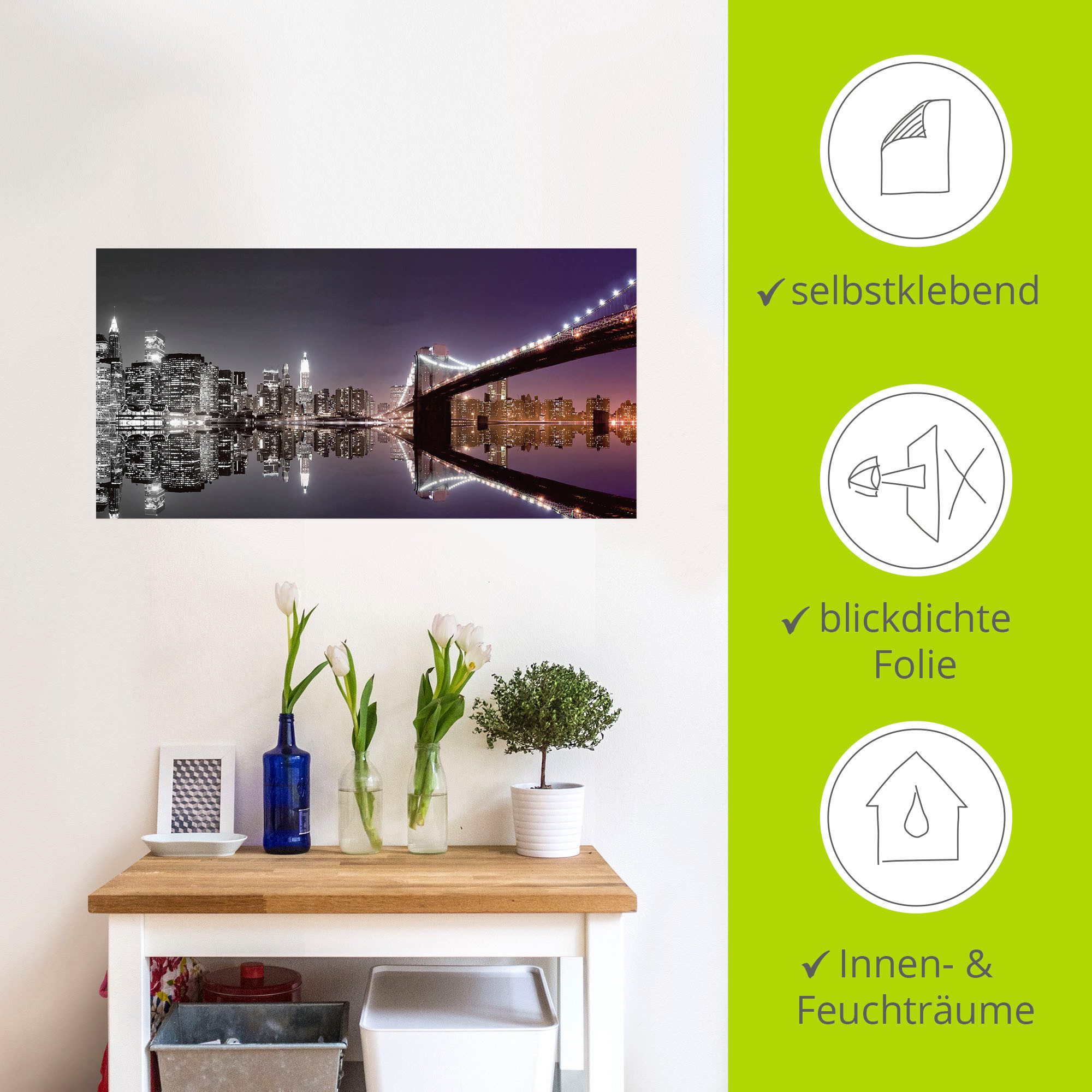 Artland Artprint New York skyline nachtelijke reflectie als artprint op linnen, poster, muursticker in verschillende maten