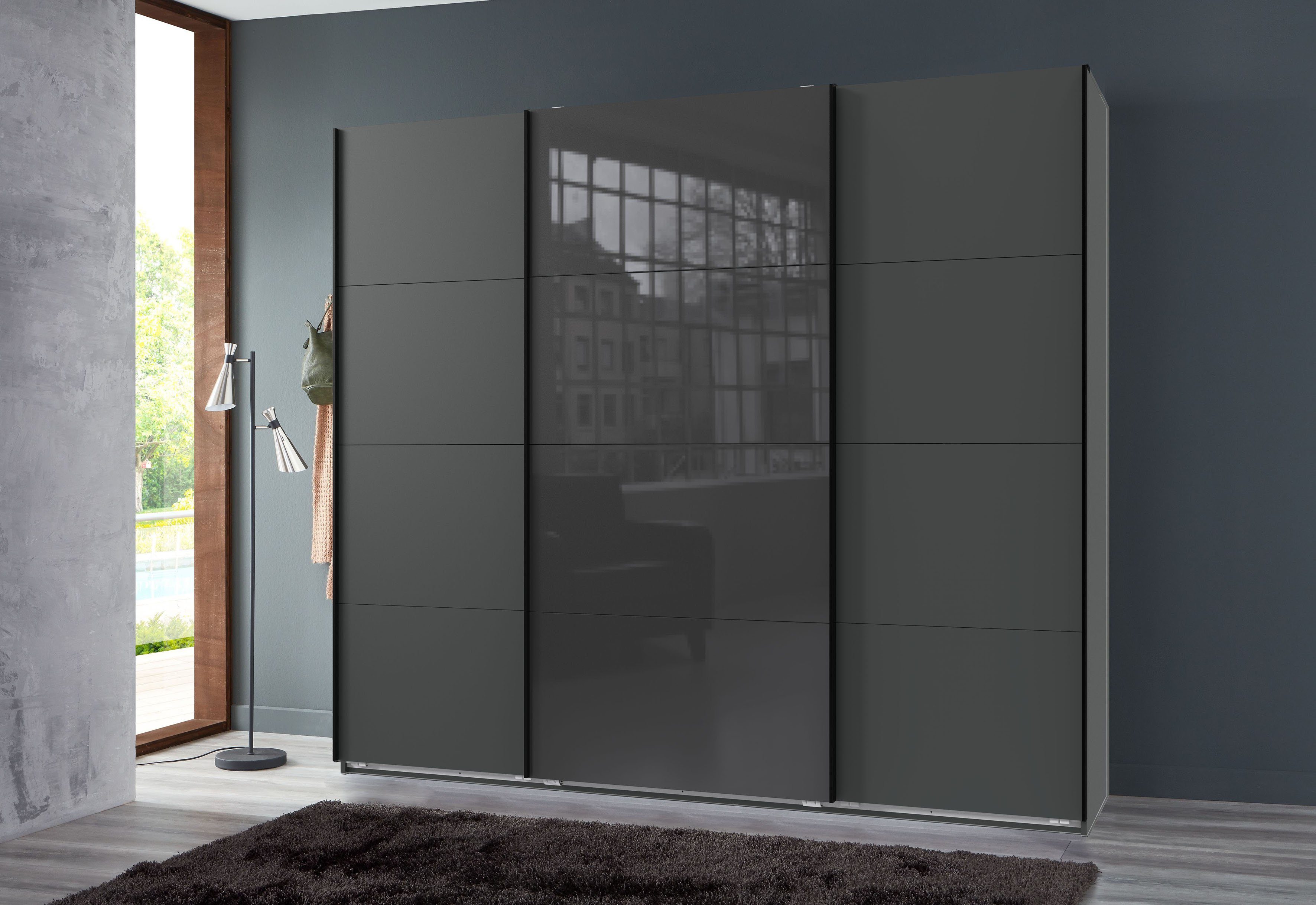 Wimex Zweefdeurkast Norderstedt Inclusief 2 stoffen dozen en 2 extra planken, met glasdeur