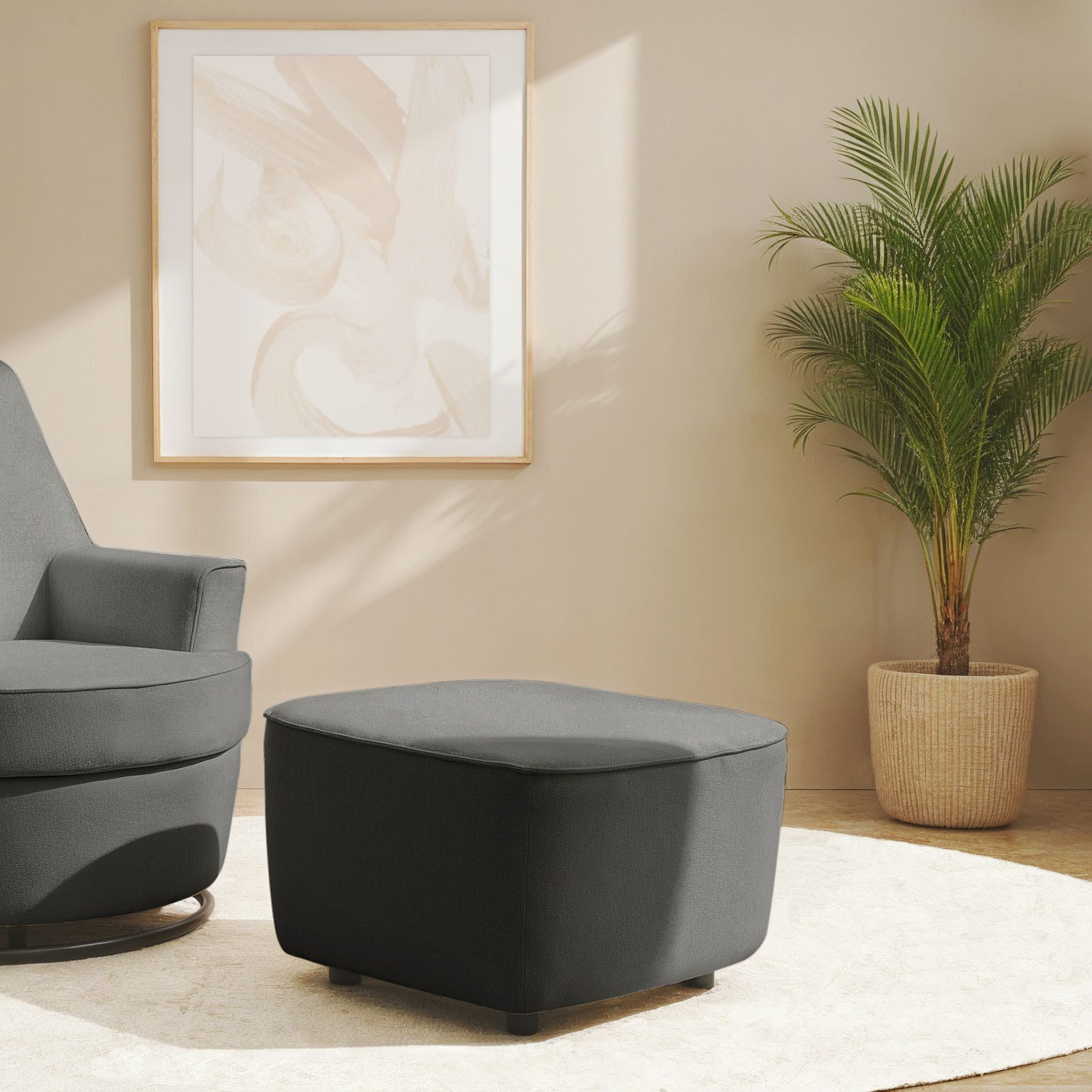 INOSIGN Hocker HETTY, bijpassende poef voor de draaistoel HETTY, 56 x 60 x 40 cm (1 stuk) hockers maat Luxe-microvezel grijs