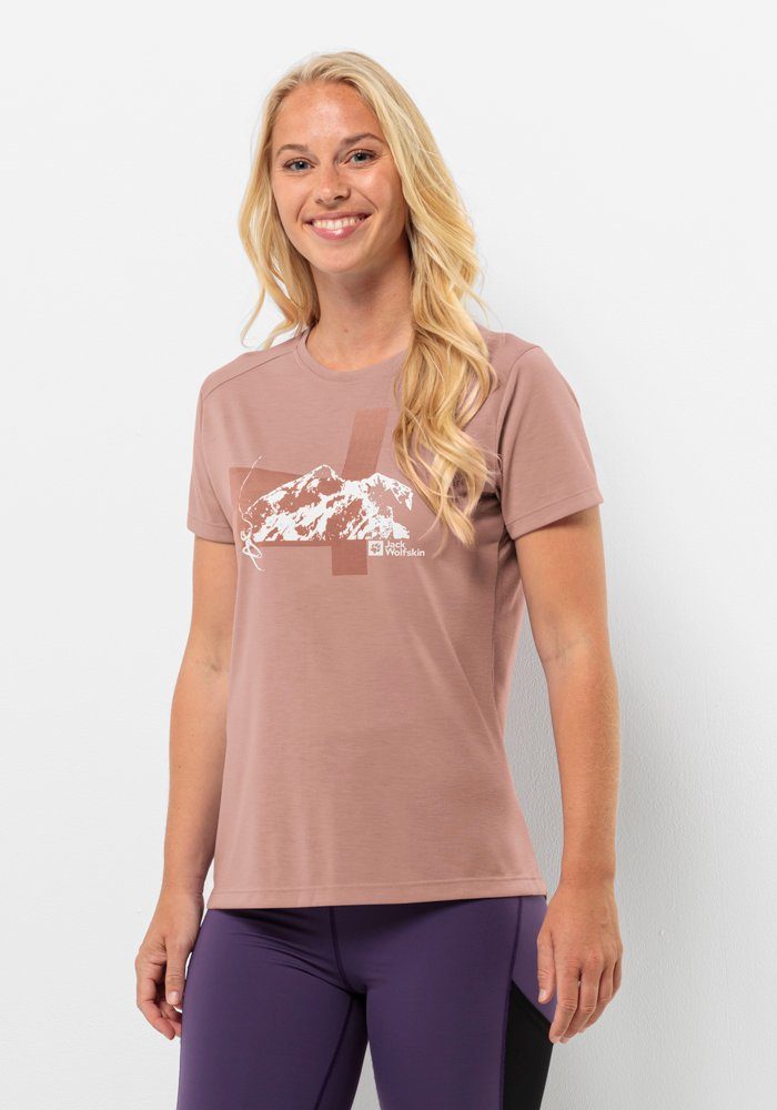 Jack Wolfskin Vonnan S S Graphic T-Shirt Women Functioneel shirt Dames XXL bruin rose dawn