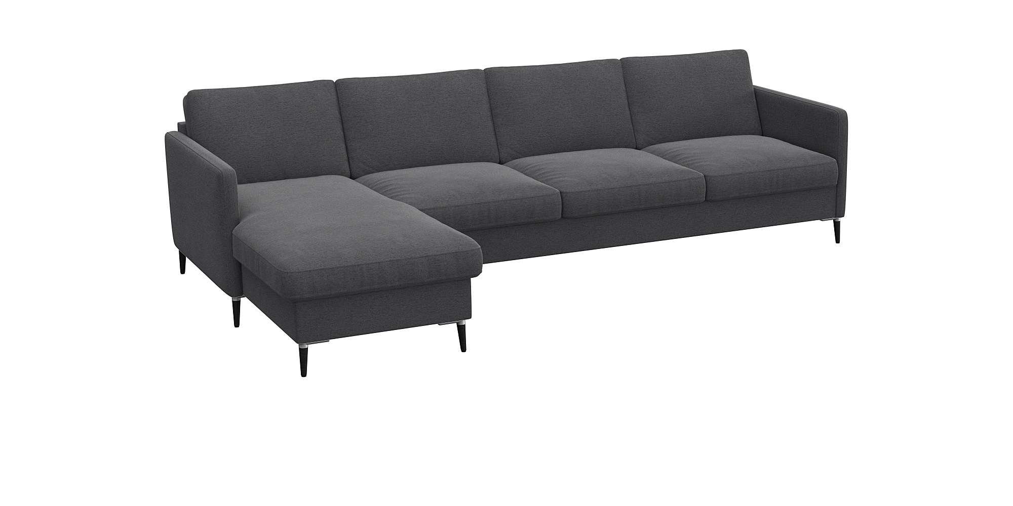 FLEXLUX Hoekbank Fiore, L-vorm smalle armleuningen, koudschuim, poten aluminium + zwart
